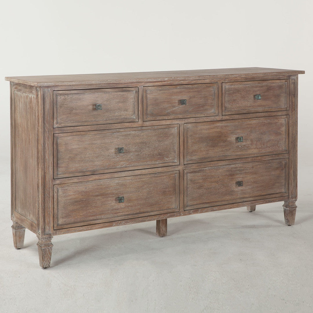 Parisian Vintage Grey Oak 7 Drawer Dresser