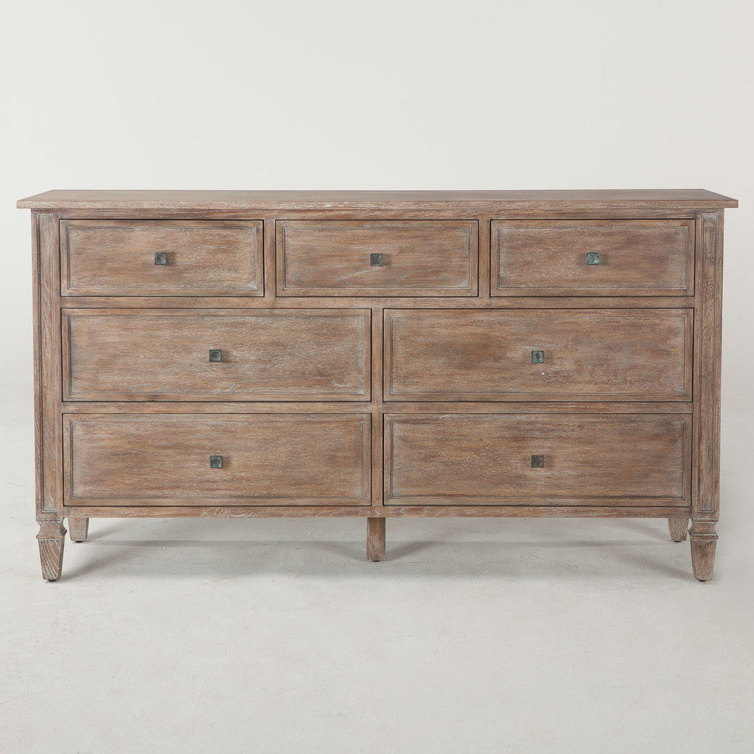 Parisian Vintage Grey Oak 7 Drawer Dresser