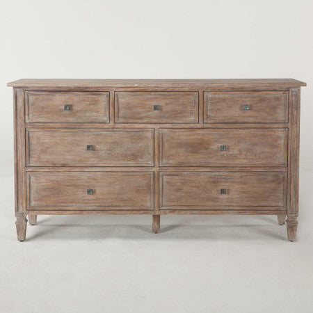Parisian Vintage Grey Oak 7 Drawer Dresser