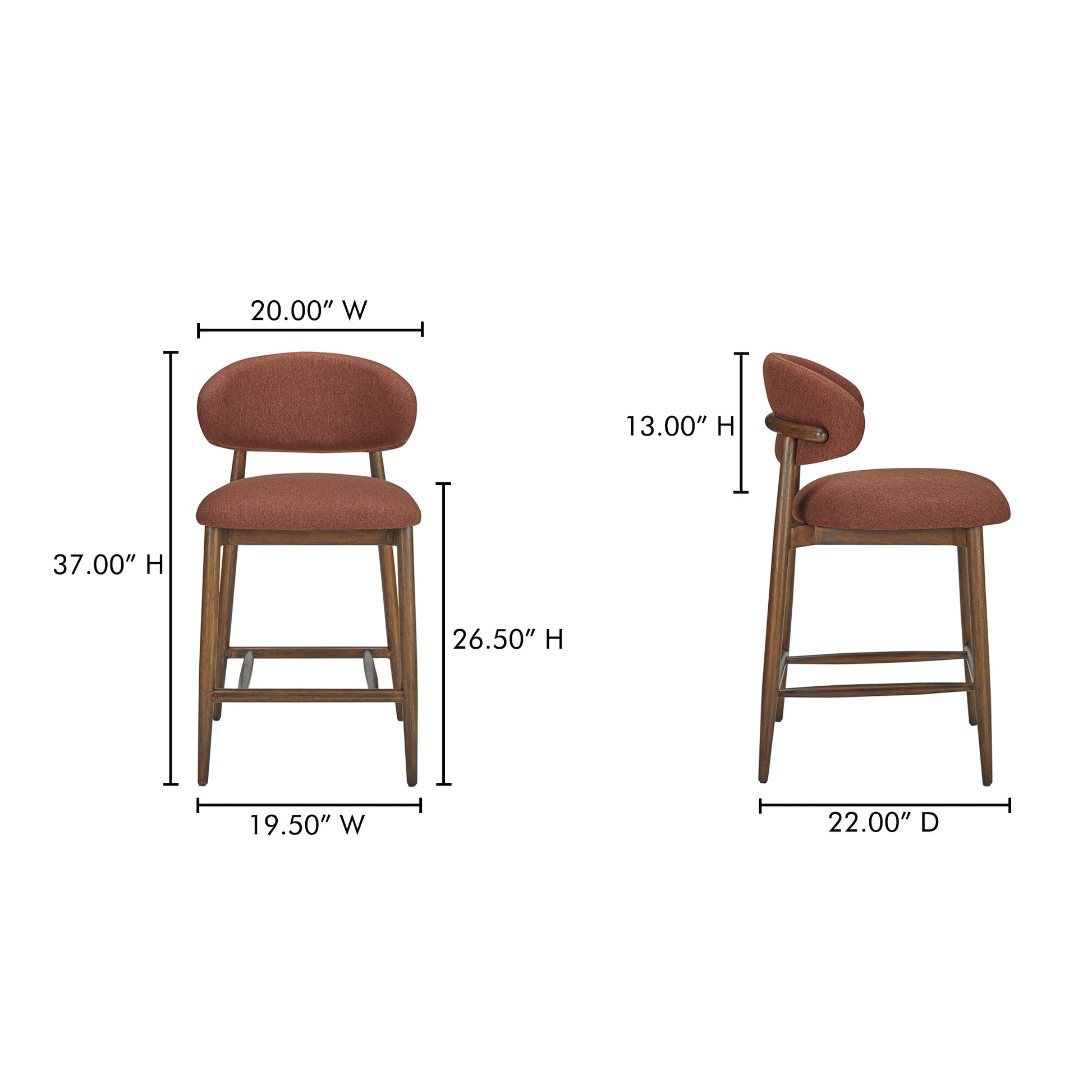 Ellie Counter Stool Rust by Moe's Home Collection - view 3
