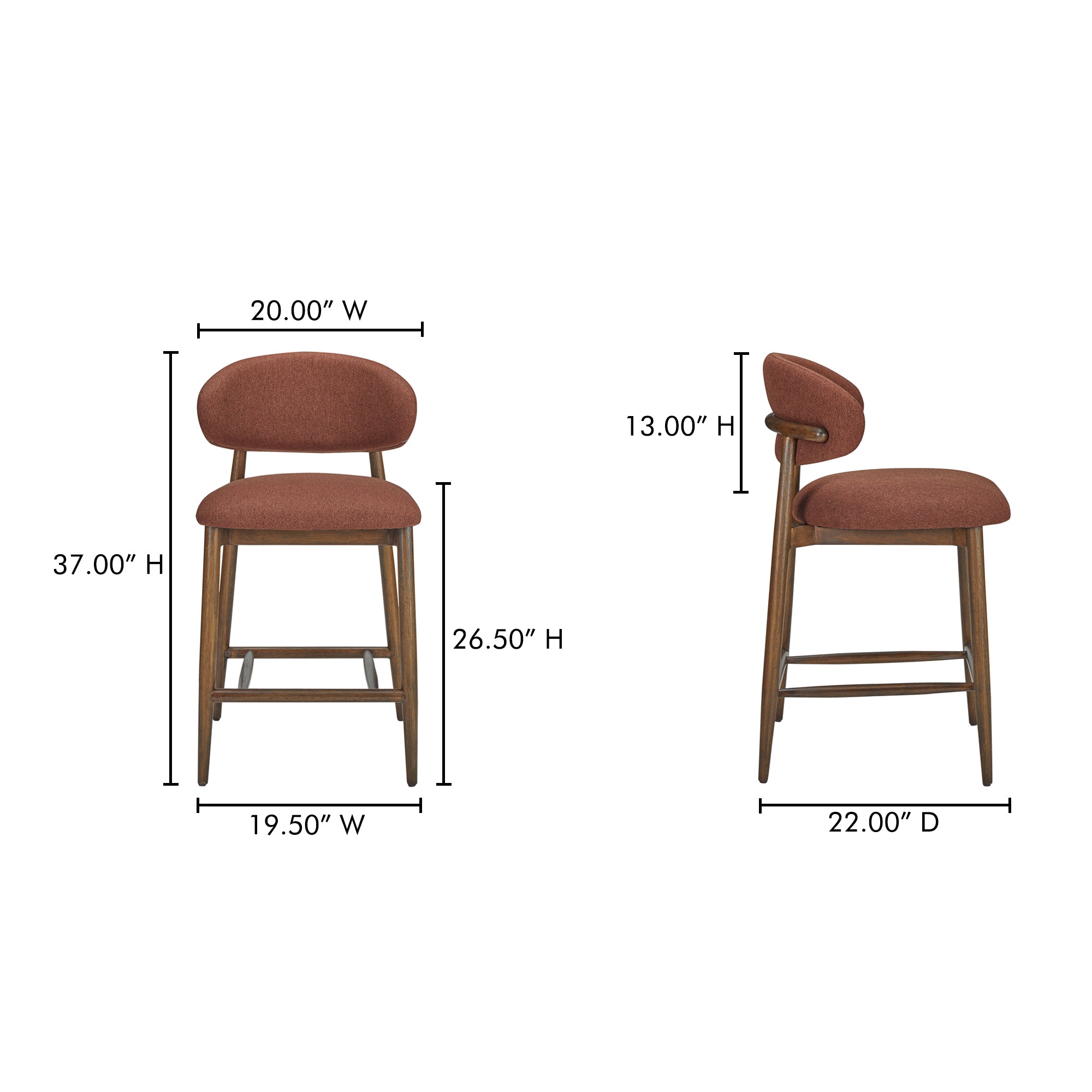 Ellie Counter Stool Rust by Moe's Home Collection - view 3