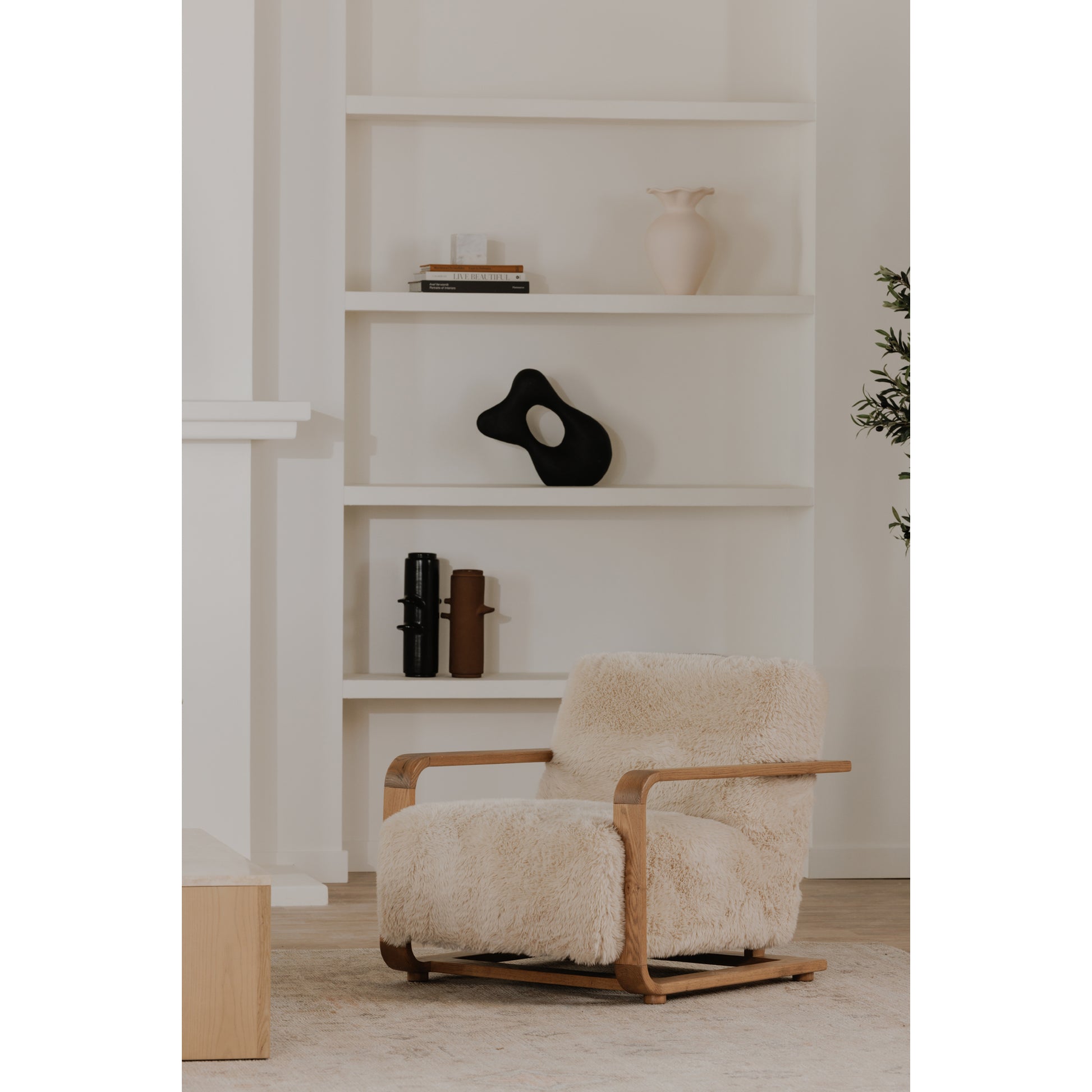 Eckersley Lounge Chair Cream Faux Fur by Moe's Home Collection - view 2