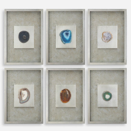 Agate Stone Silver Wall Art S/6