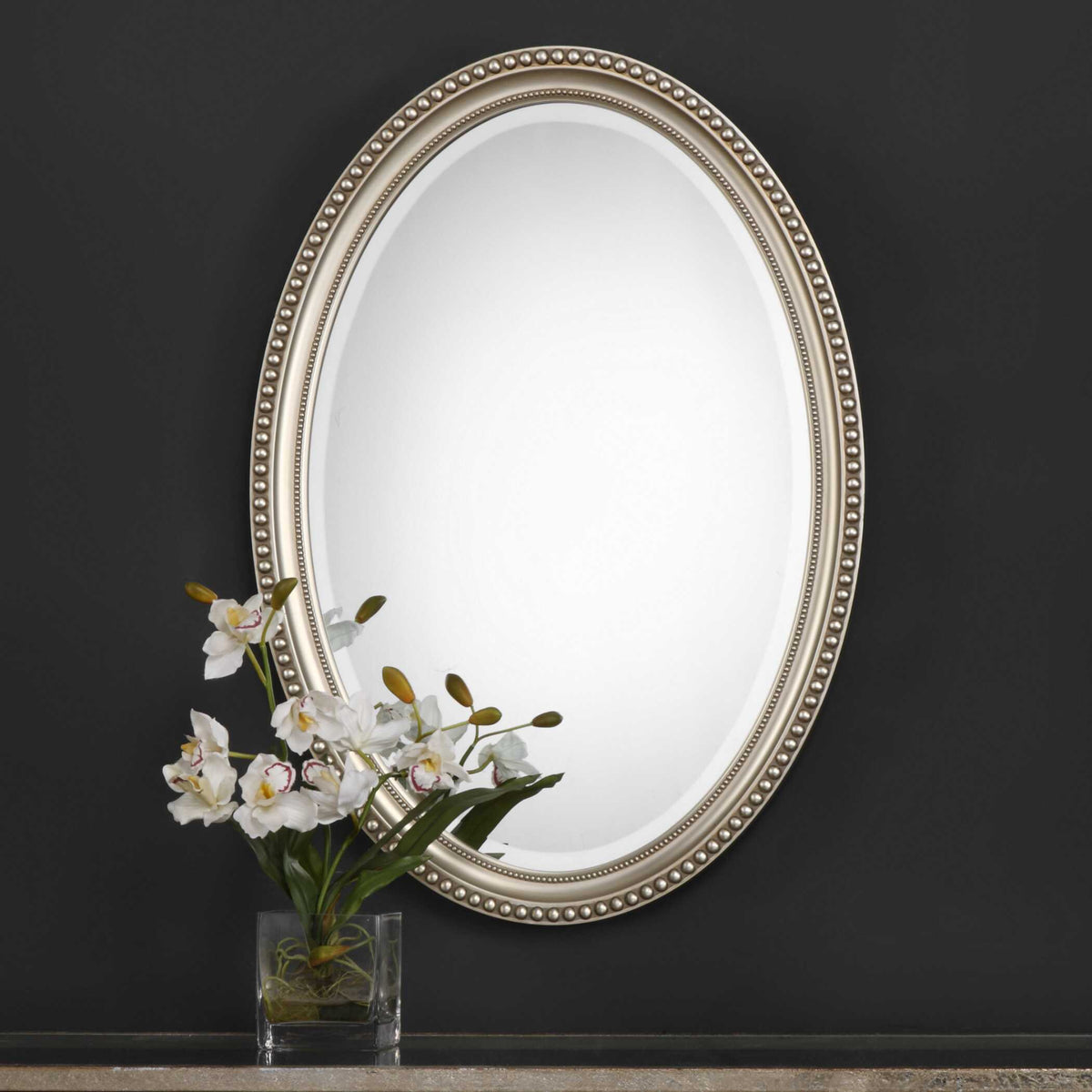 Aubrey Beaded Metallic Silver Wall Mirror