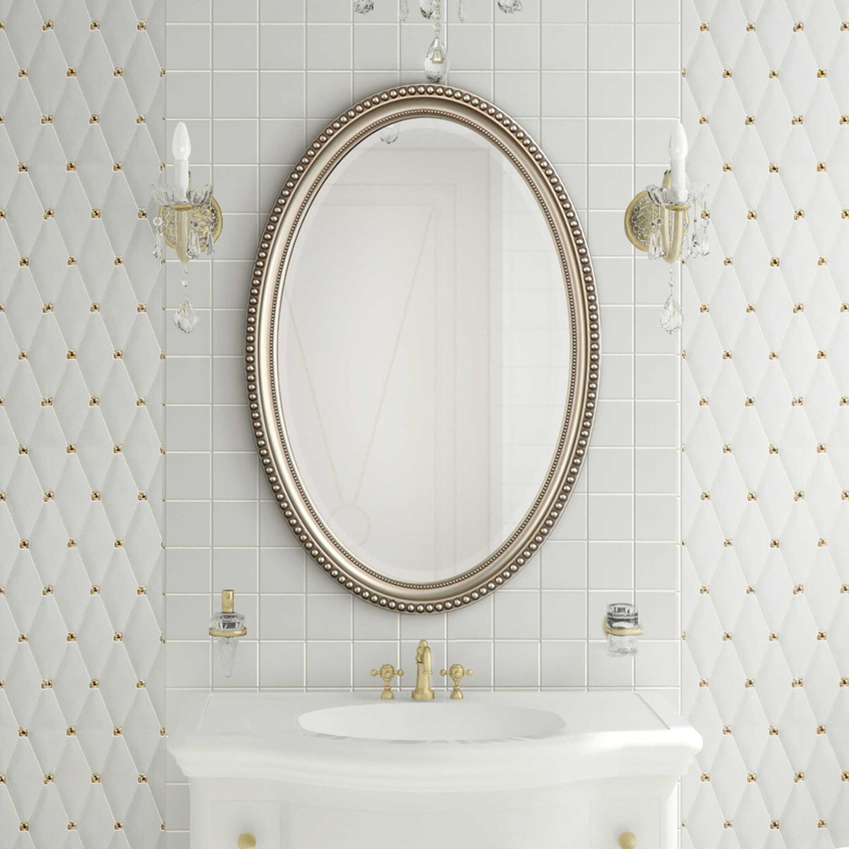Aubrey Beaded Metallic Silver Wall Mirror