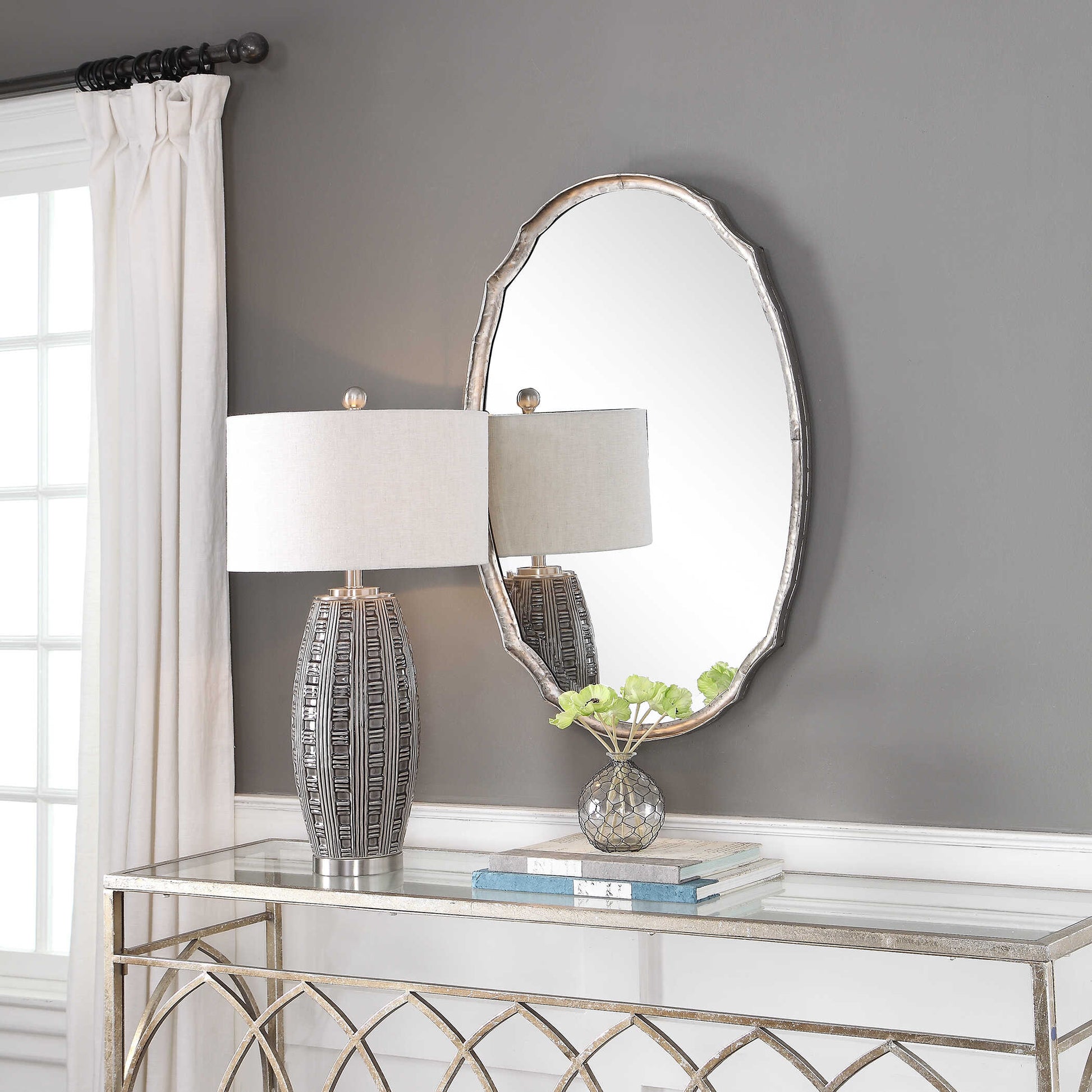 Carrow Oval Silver Iron Wall Mirror