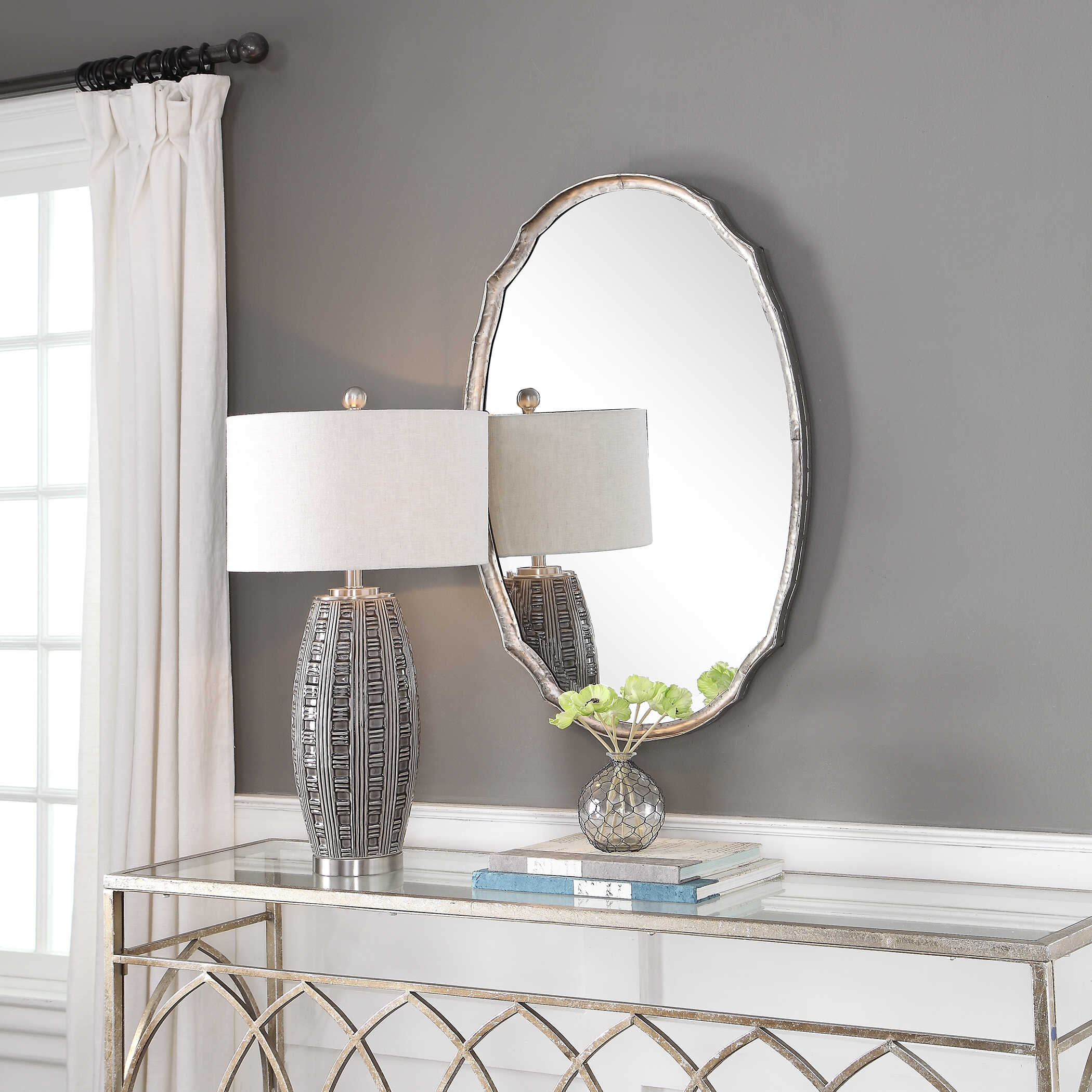 Carrow Oval Silver Iron Wall Mirror