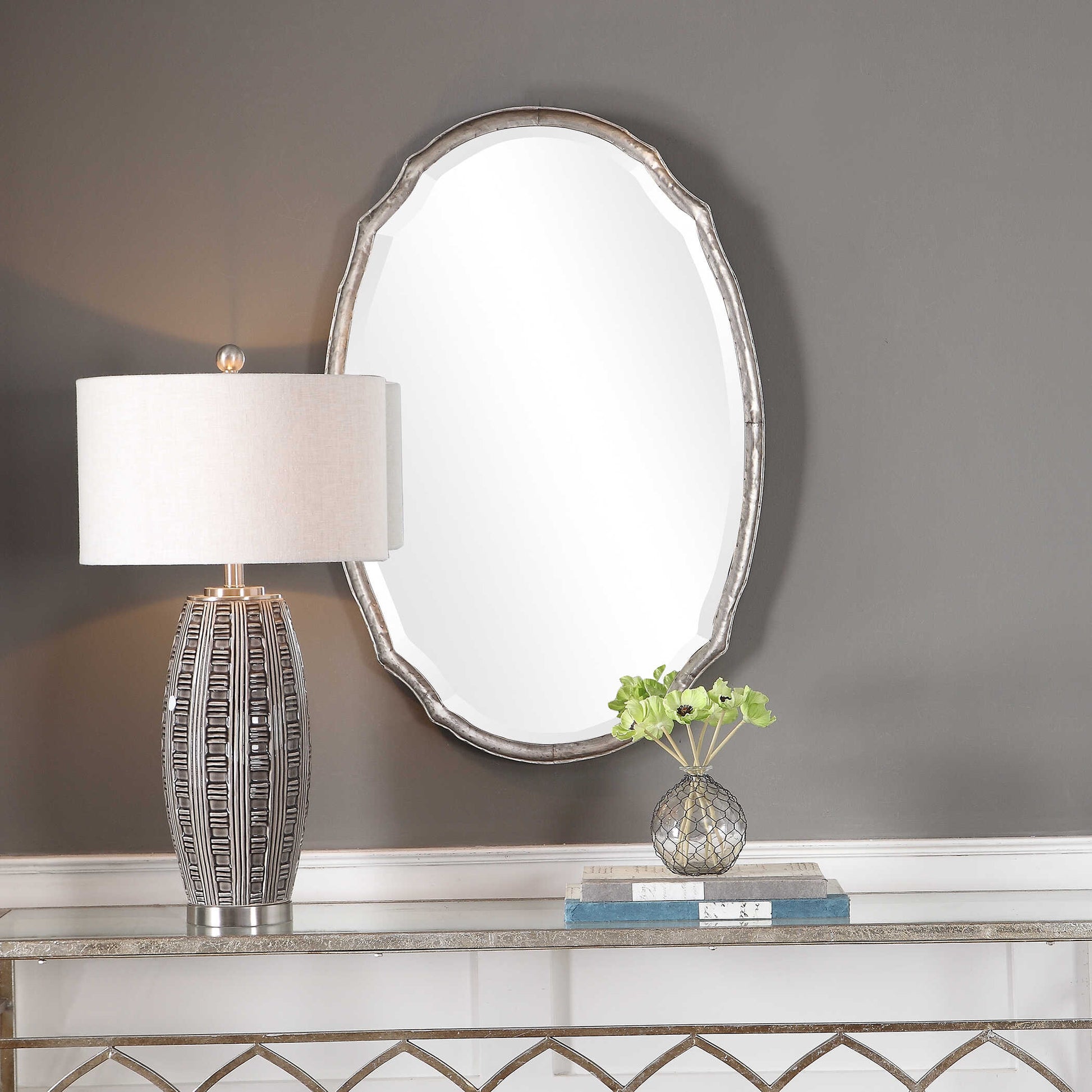 Carrow Oval Silver Iron Wall Mirror