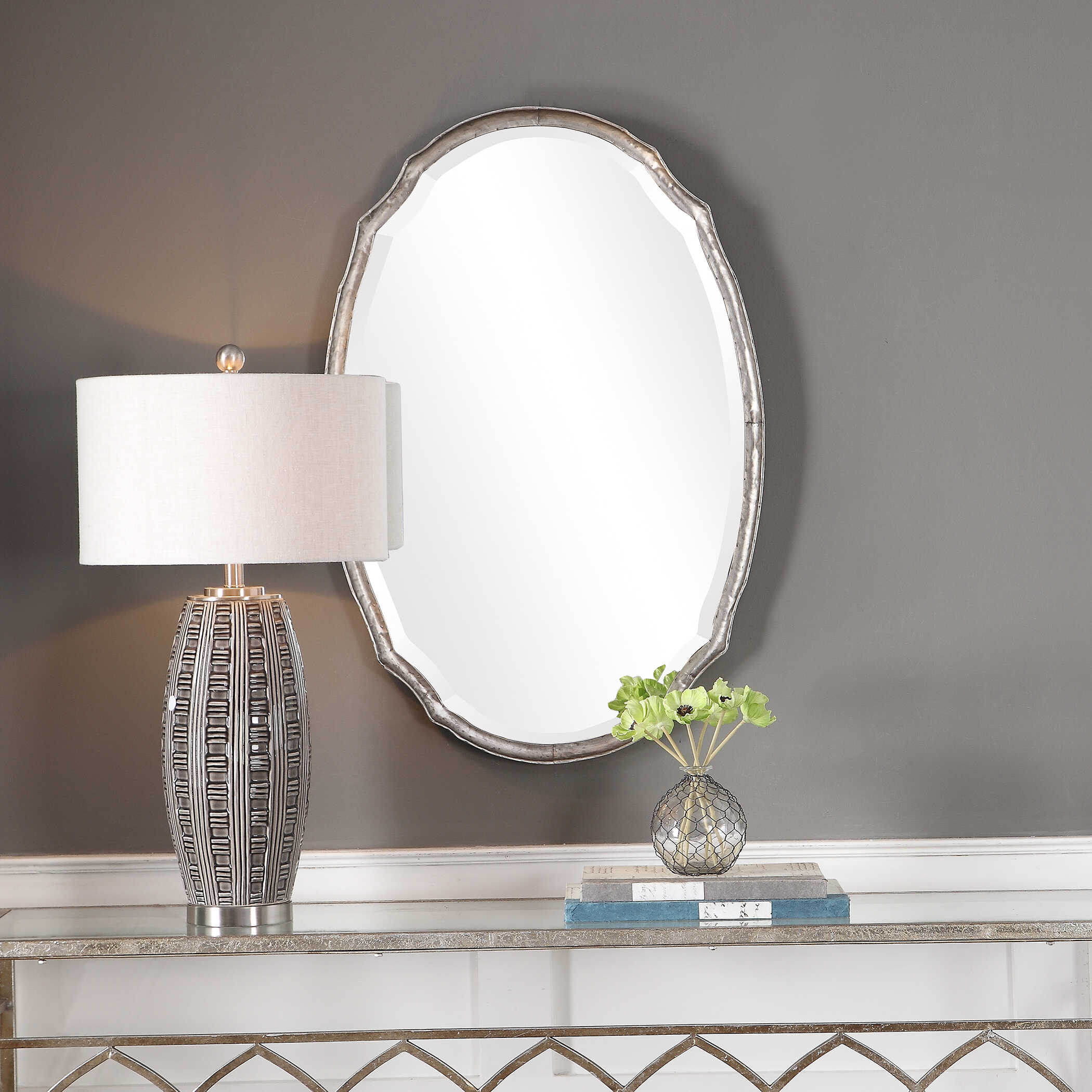 Carrow Oval Silver Iron Wall Mirror