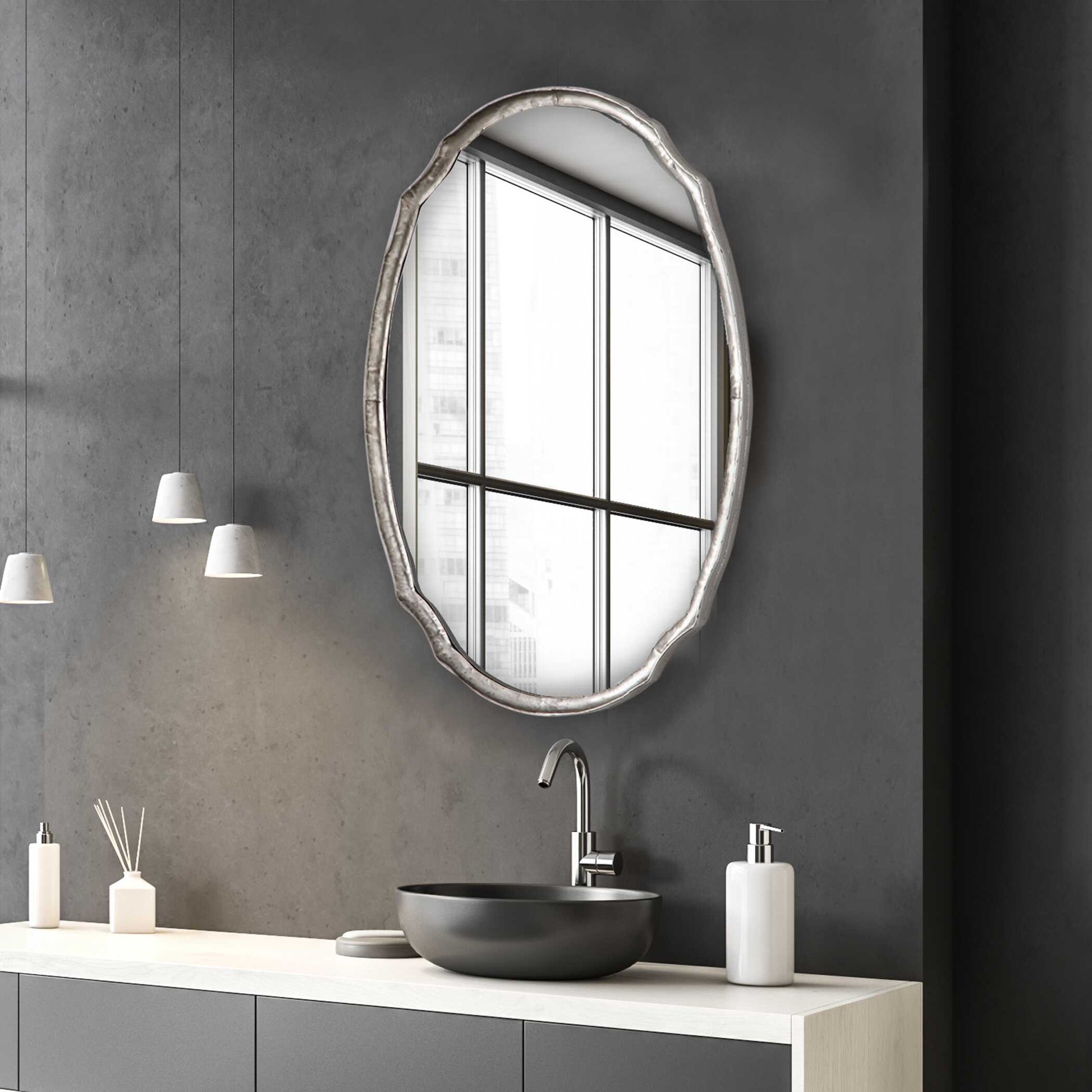 Carrow Oval Silver Iron Wall Mirror