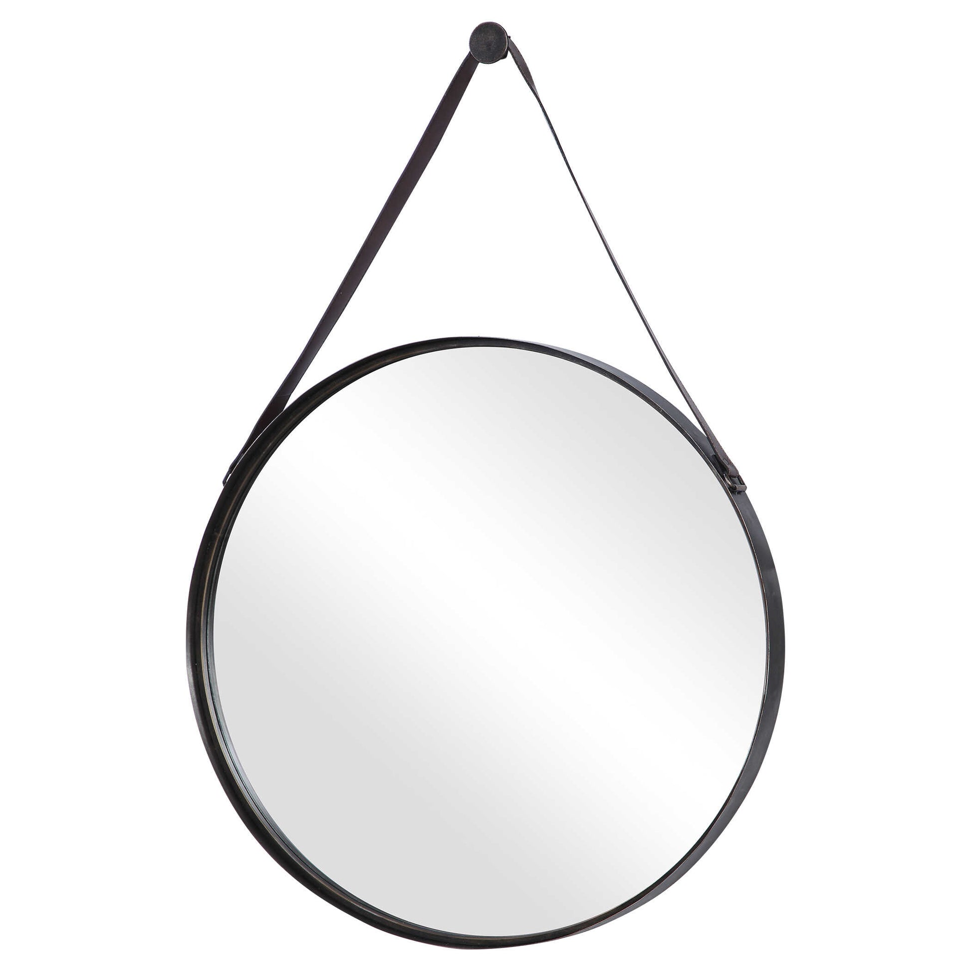 Delphine Round Bronze Leather Wall Mirror
