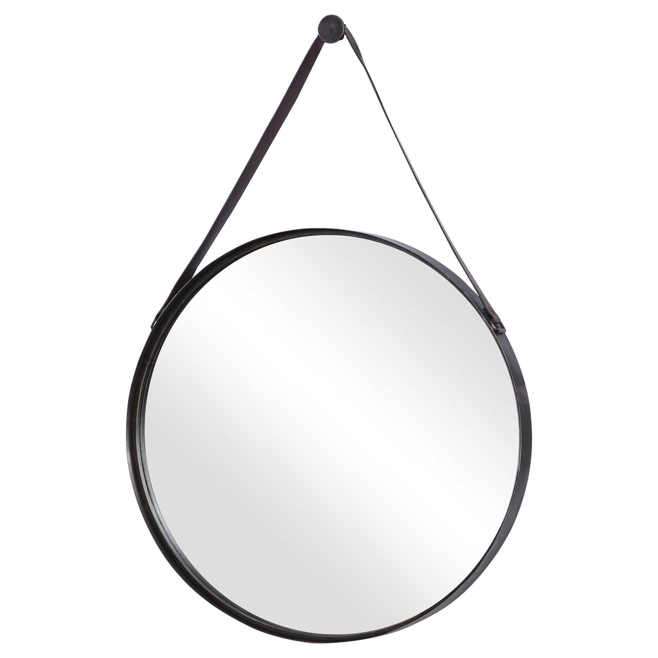Delphine Round Bronze Leather Wall Mirror