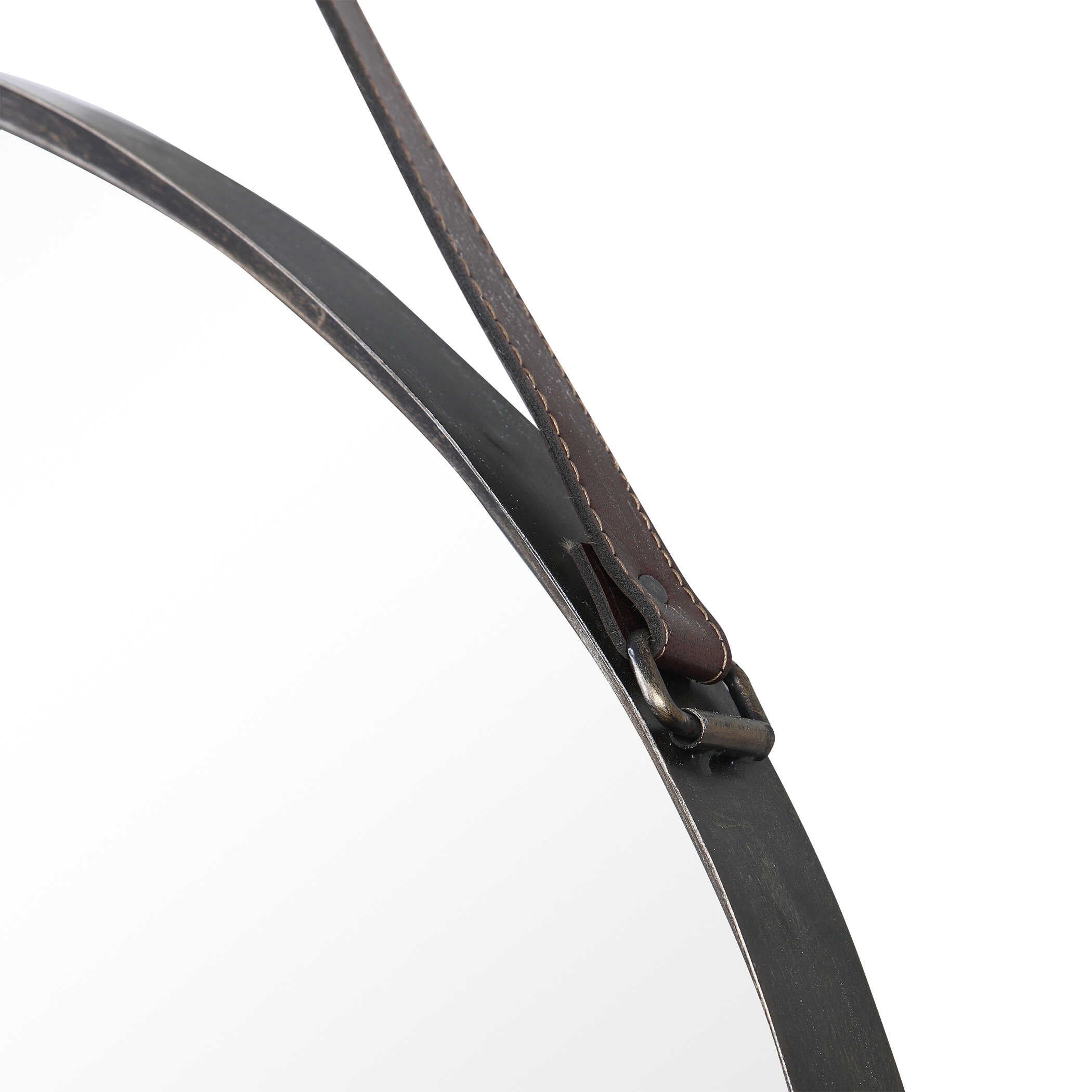 Delphine Round Bronze Leather Wall Mirror