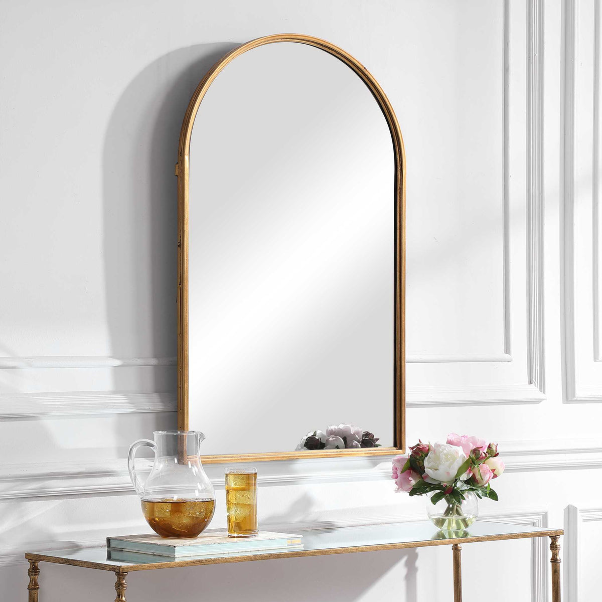 Elowen Arched Gold Iron Wall Mirror