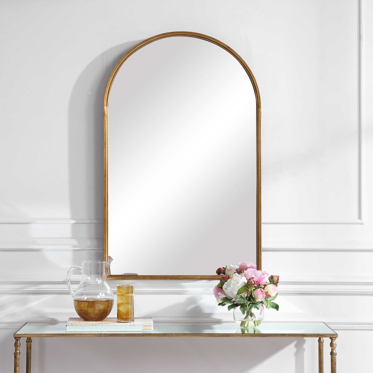 Elowen Arched Gold Iron Wall Mirror