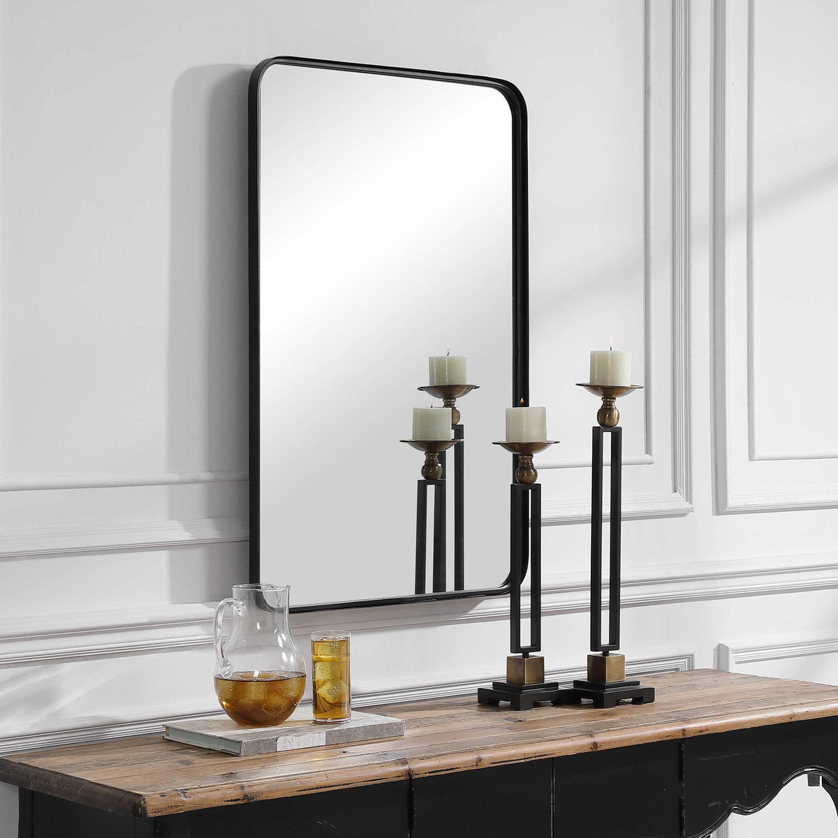 Emberly Round Satin Black Wall Mirror