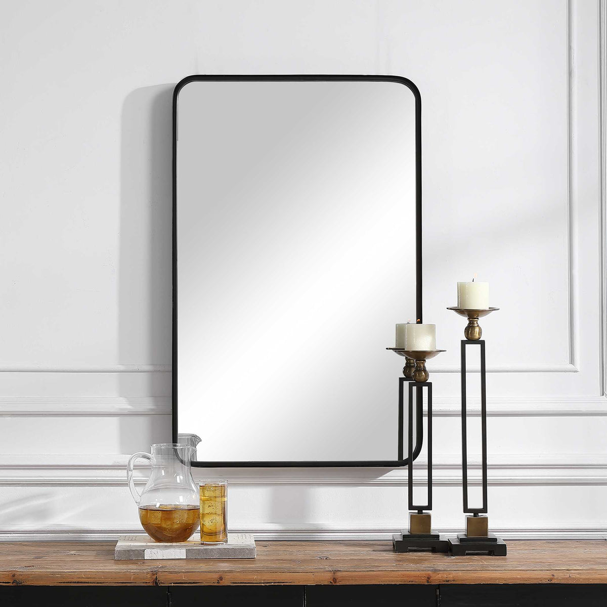 Emberly Round Satin Black Wall Mirror