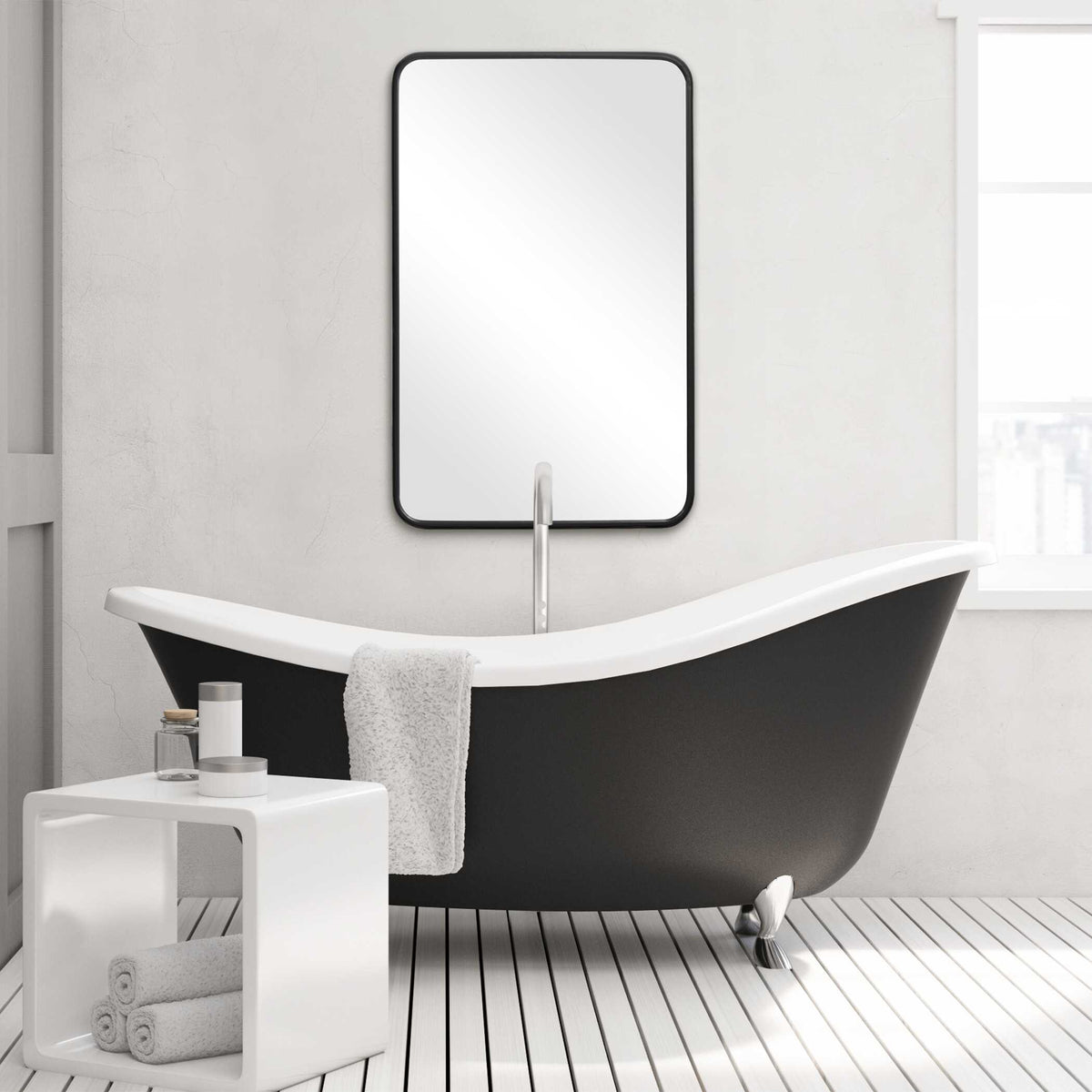 Emberly Round Satin Black Wall Mirror