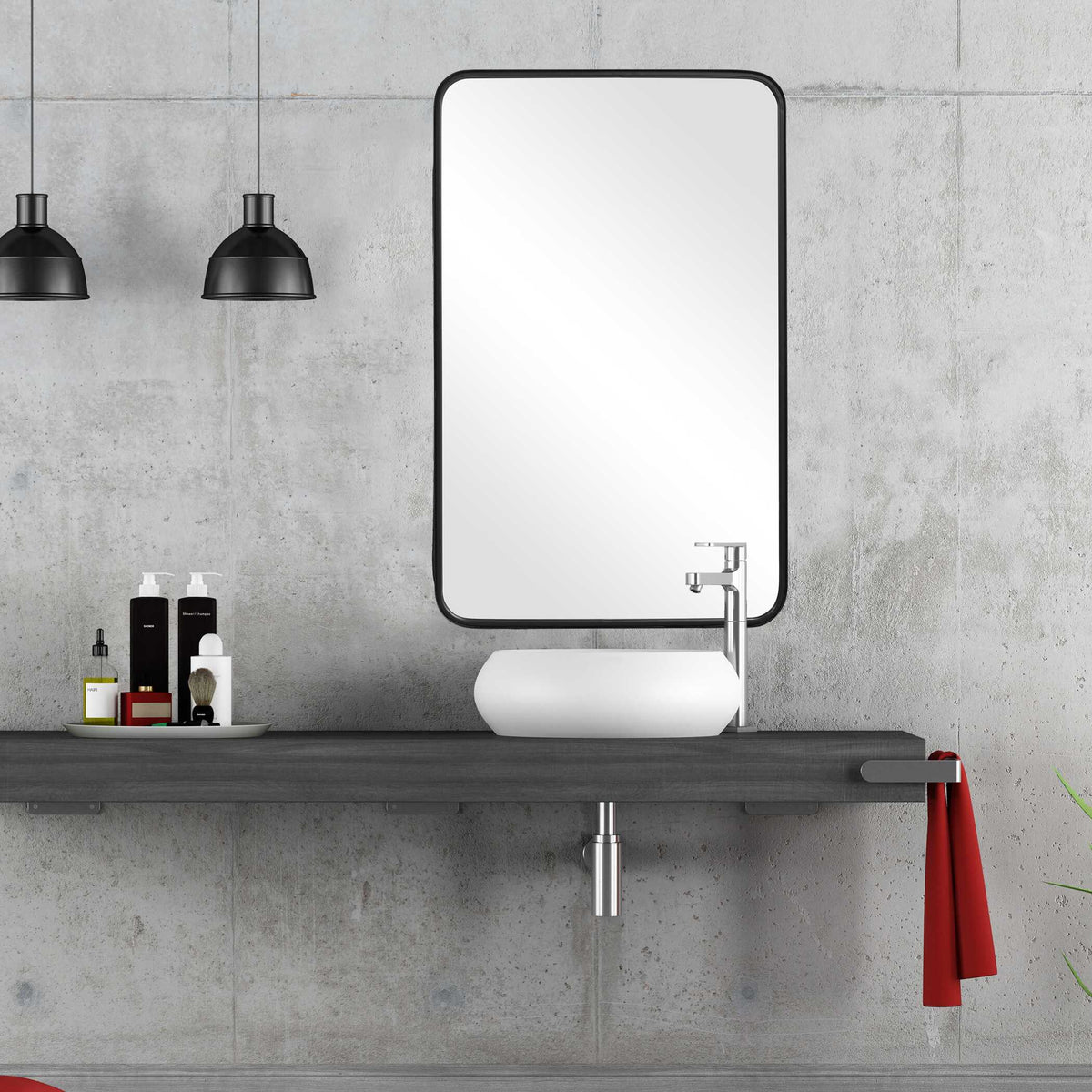 Emberly Round Satin Black Wall Mirror