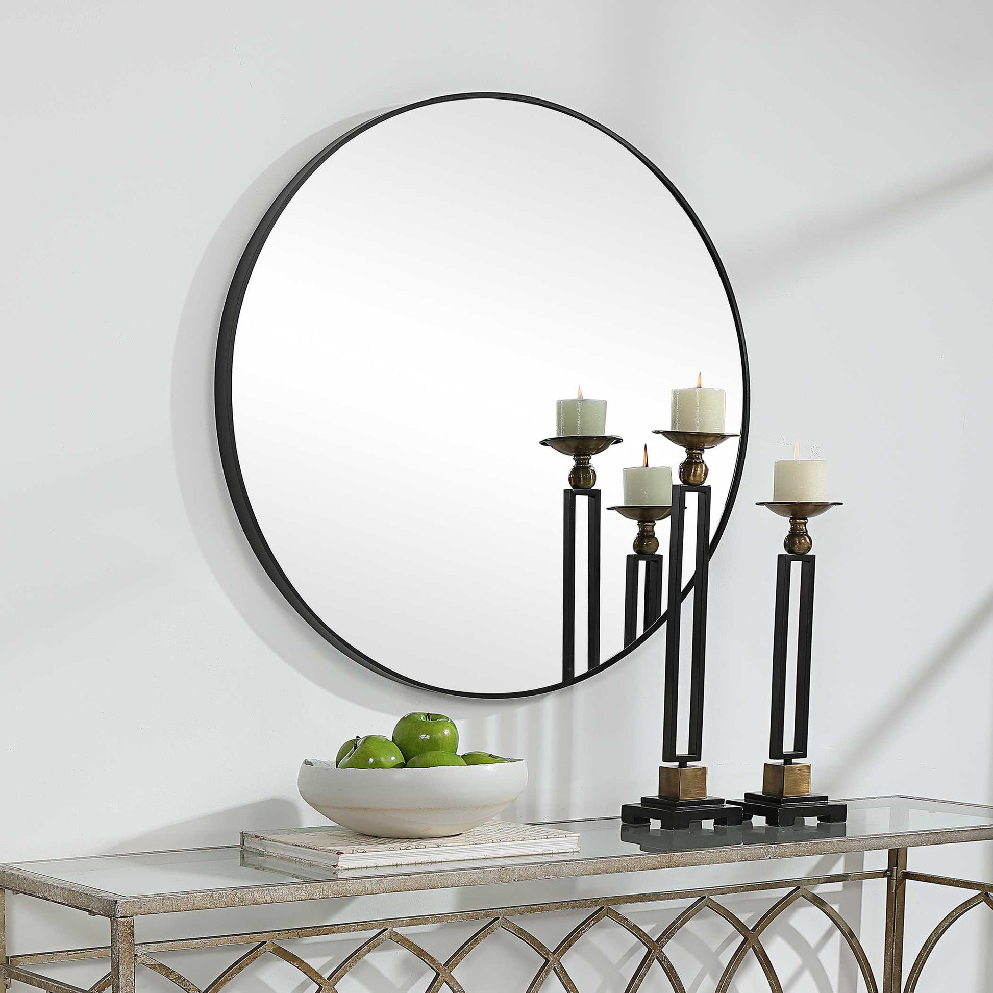 Larkin Round Satin Black Wall Mirror