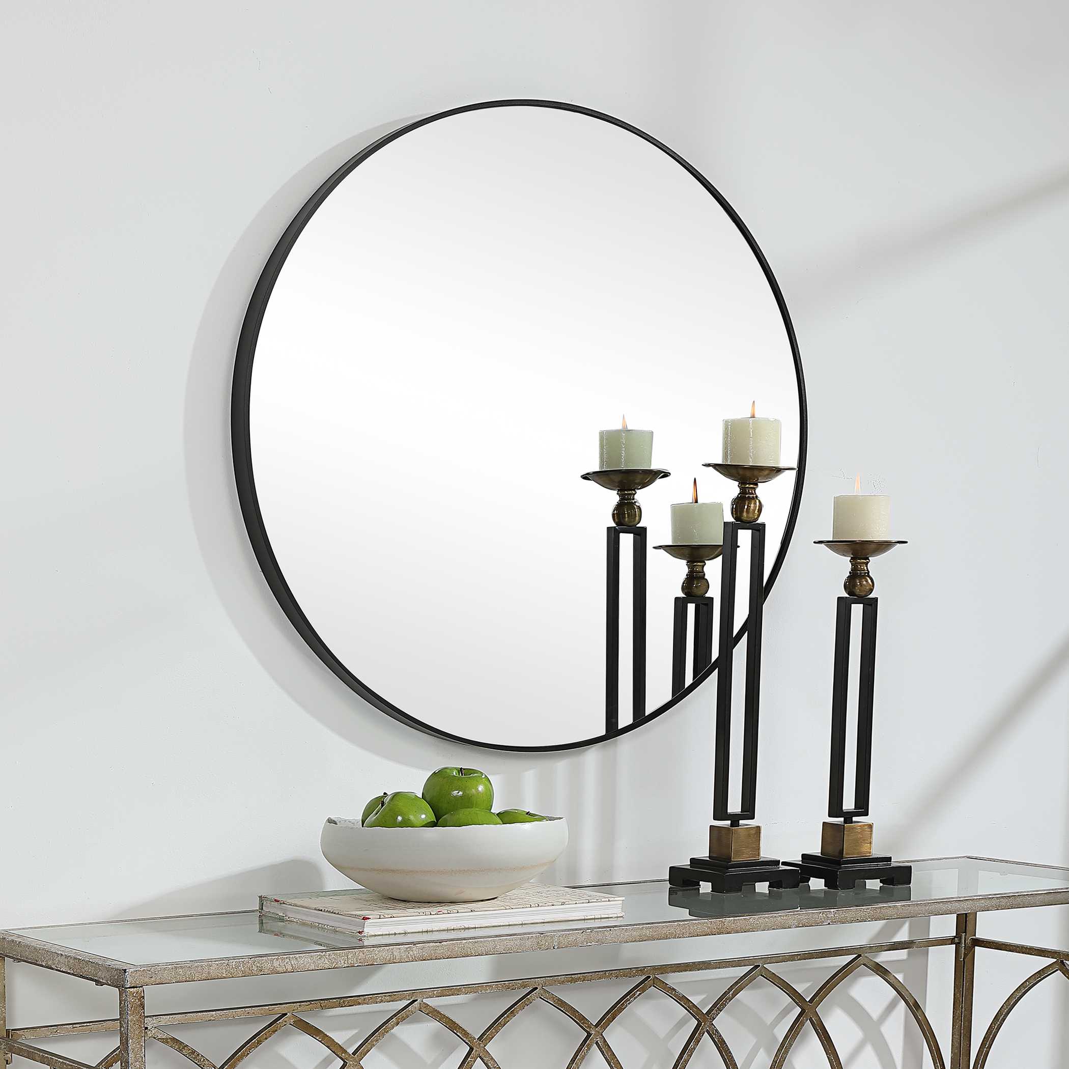 Larkin Round Satin Black Wall Mirror