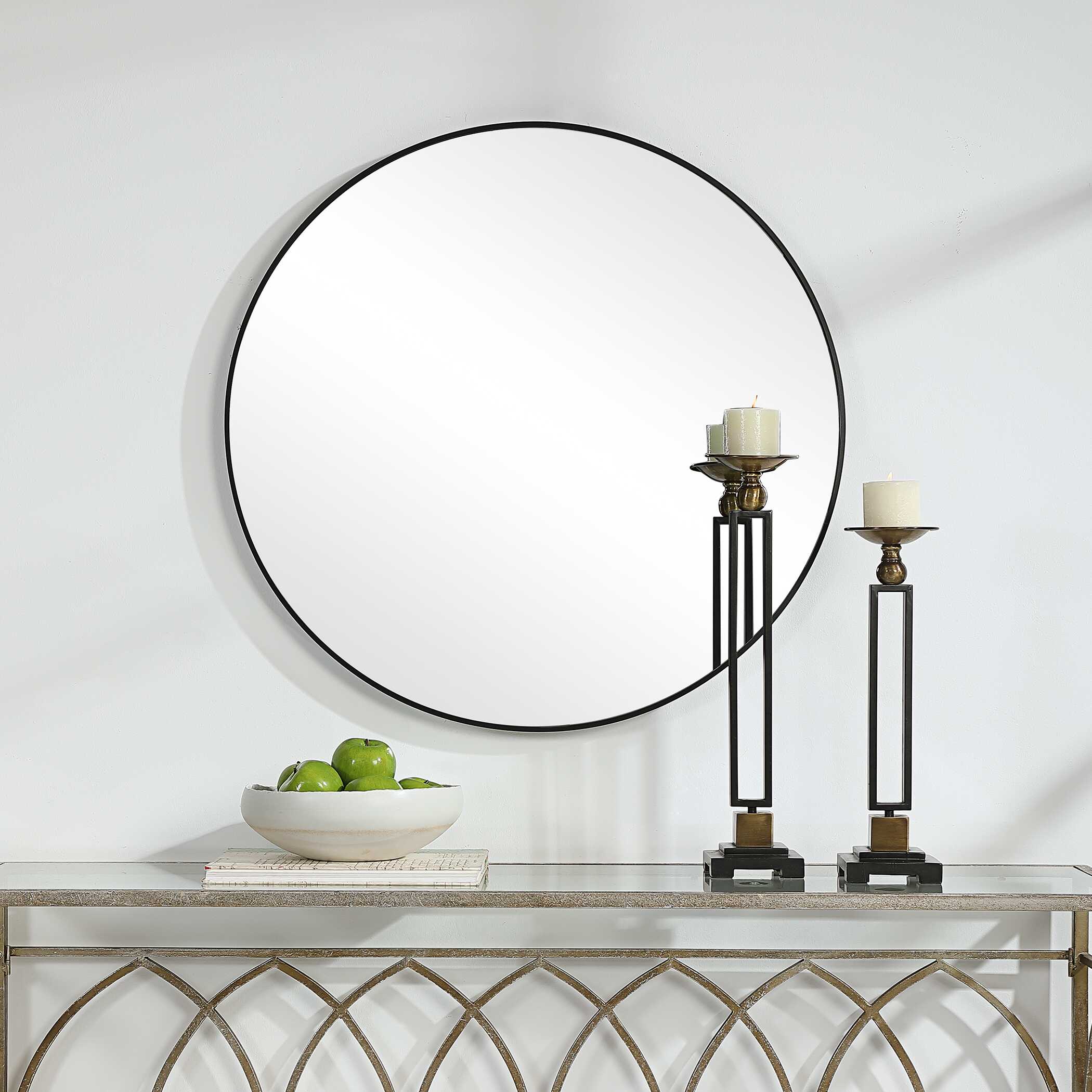 Larkin Round Satin Black Wall Mirror