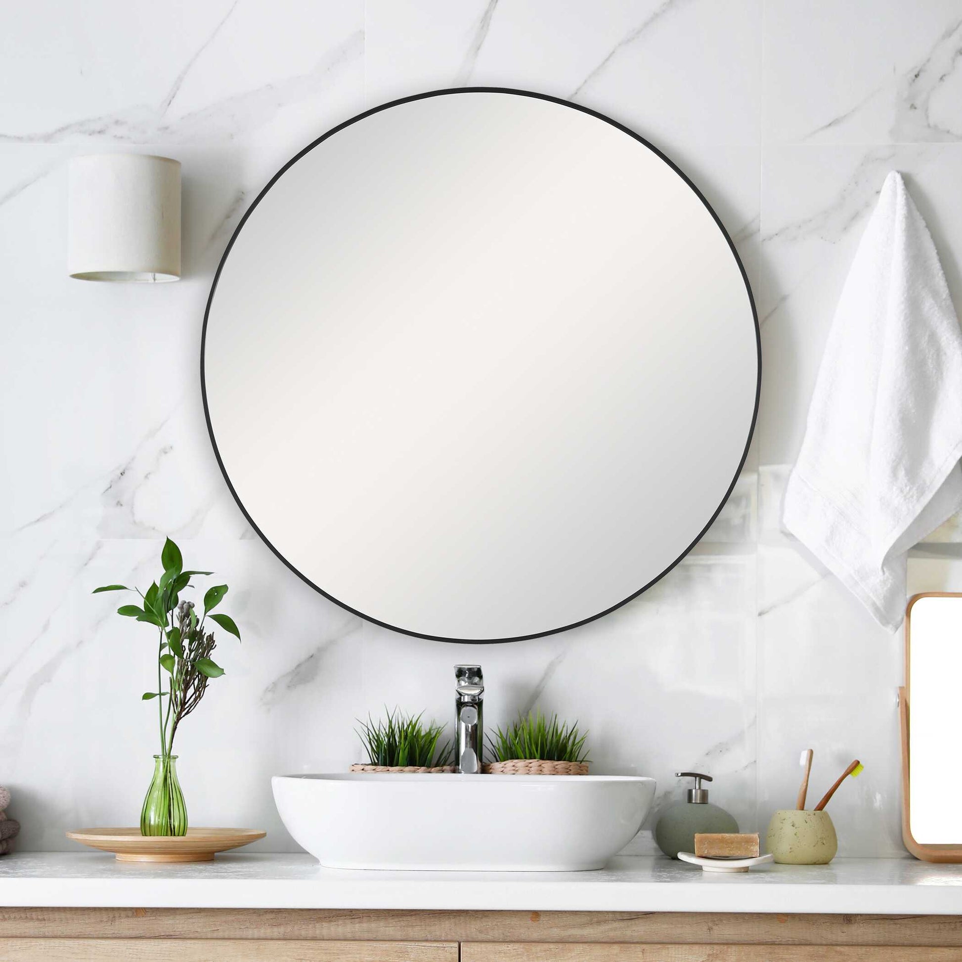 Larkin Round Satin Black Wall Mirror