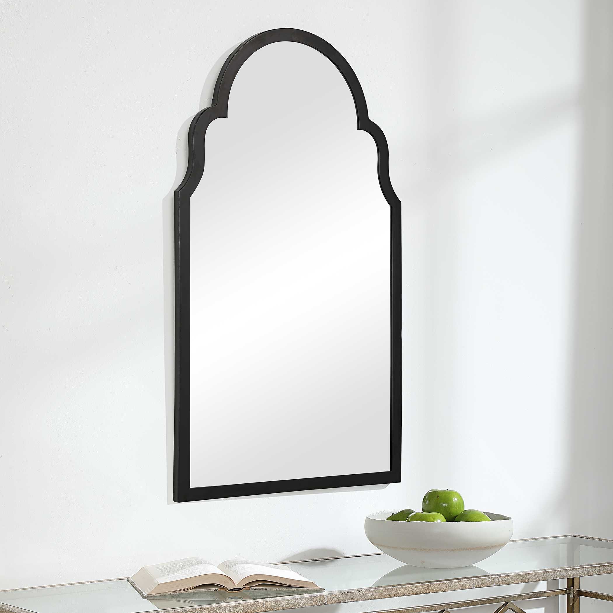 Garrick Arched Satin Black Wall Mirror
