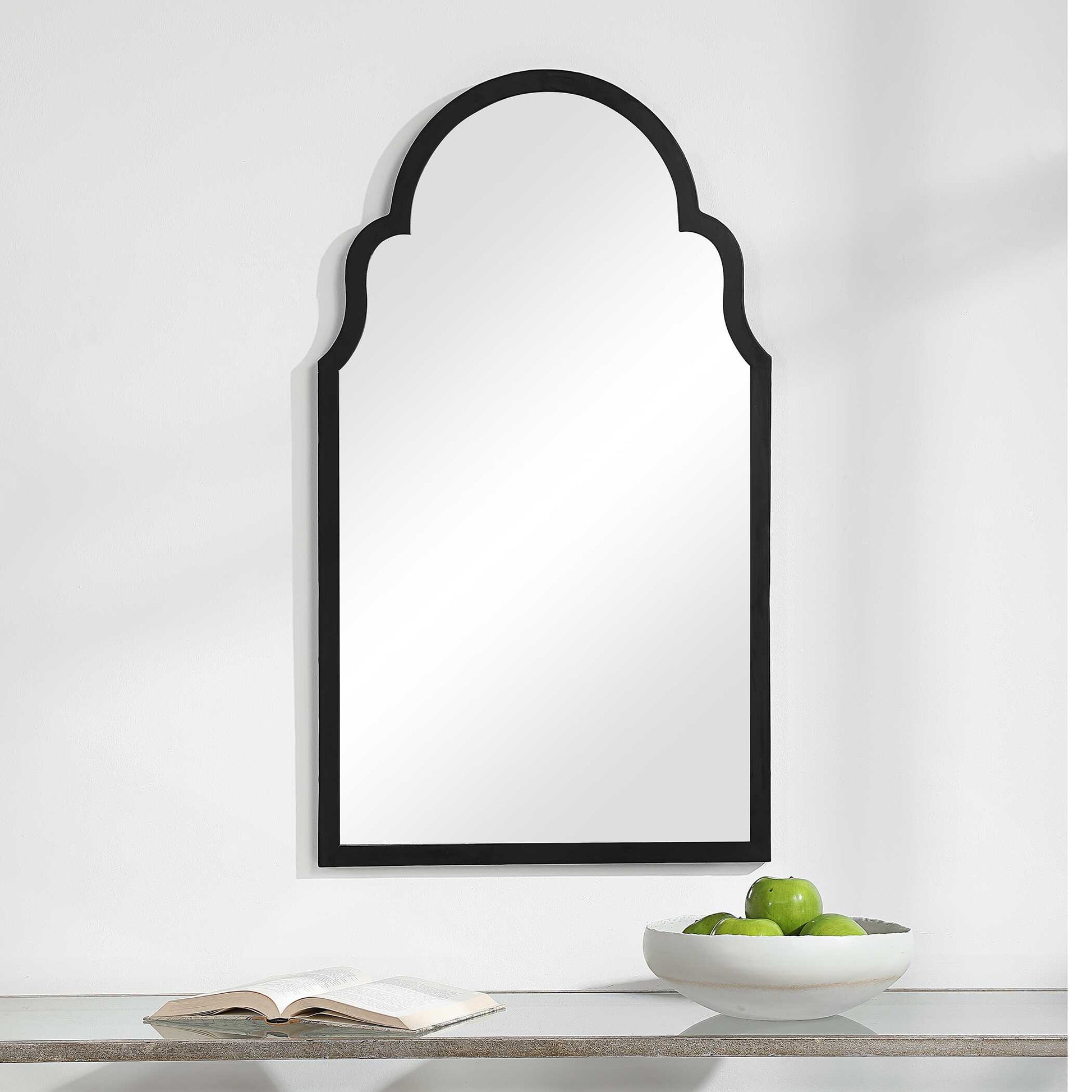 Garrick Arched Satin Black Wall Mirror