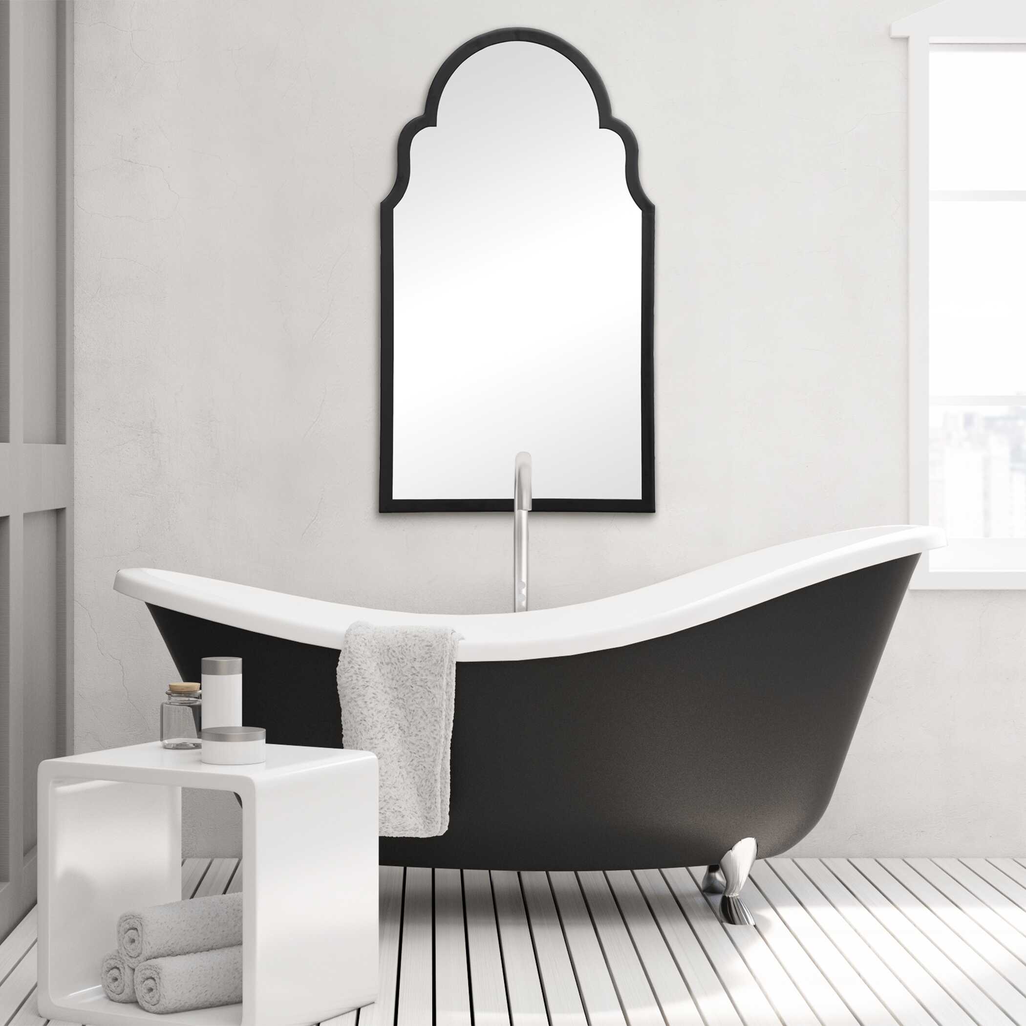 Garrick Arched Satin Black Wall Mirror
