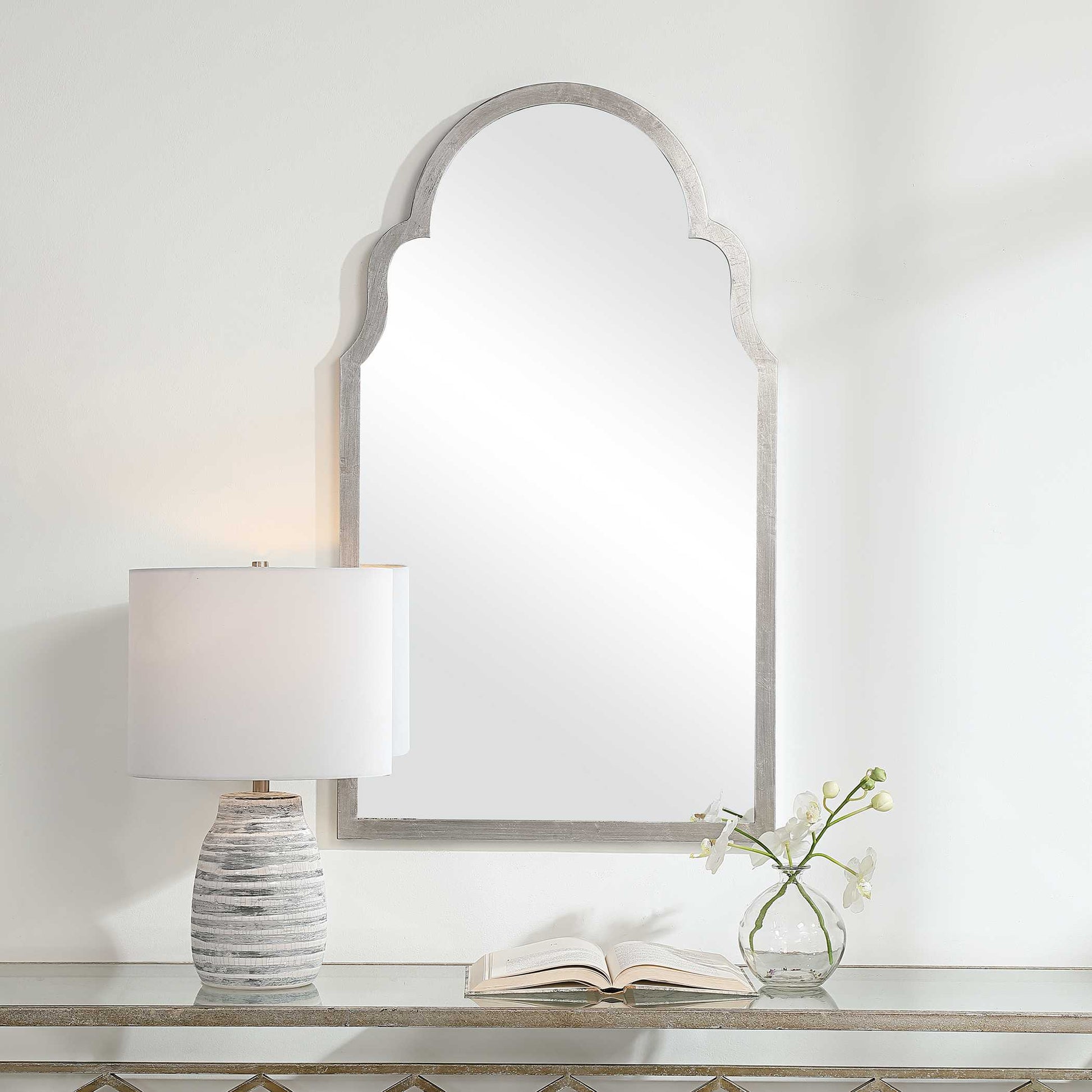 Halcyon Arched Silver Iron Wall Mirror