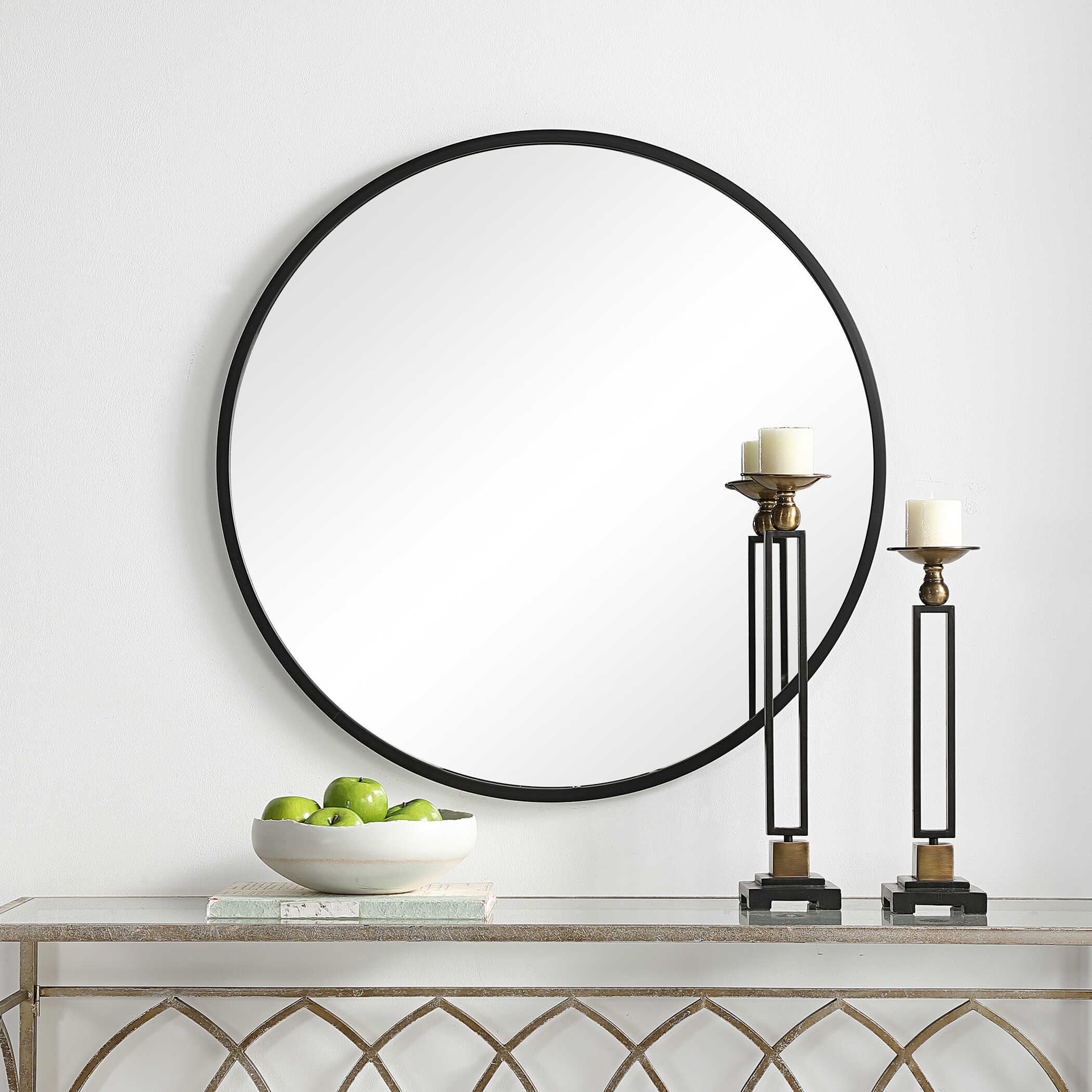 Lindral Round Matte Black Wall Mirror
