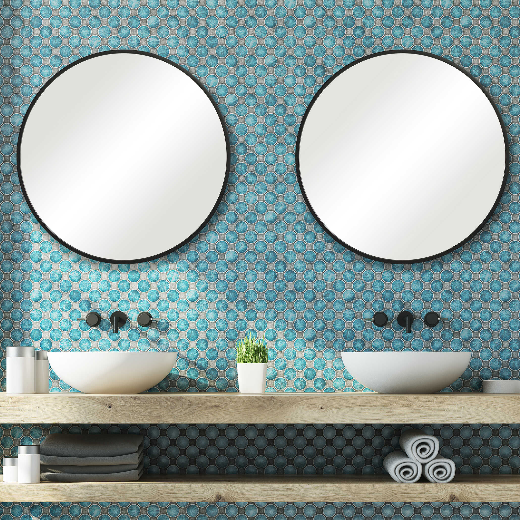 Lindral Round Matte Black Wall Mirror