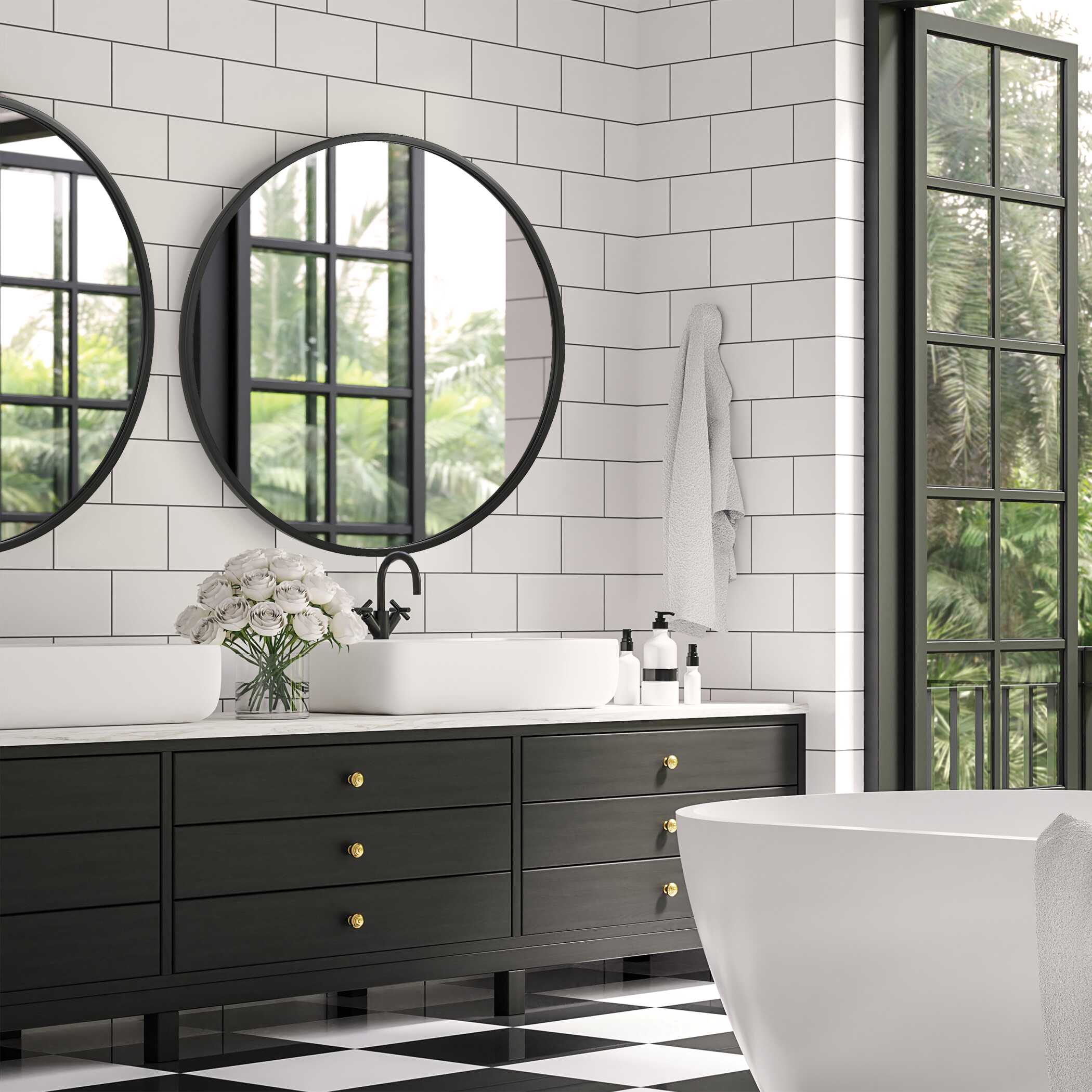 Lindral Round Matte Black Wall Mirror