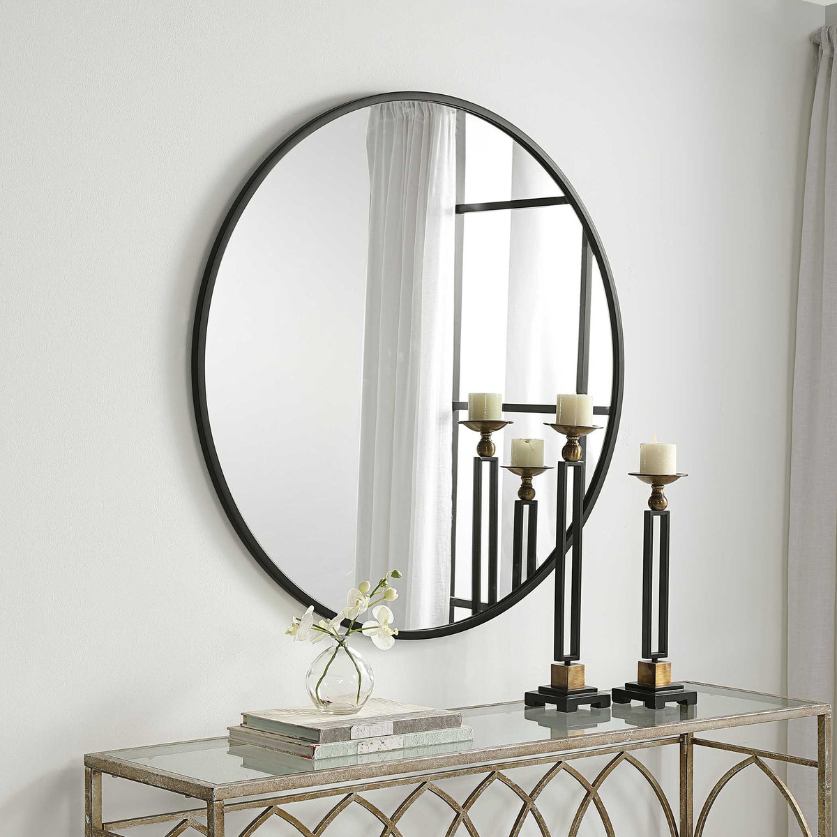 Lisette Round Matte Black Wall Mirror