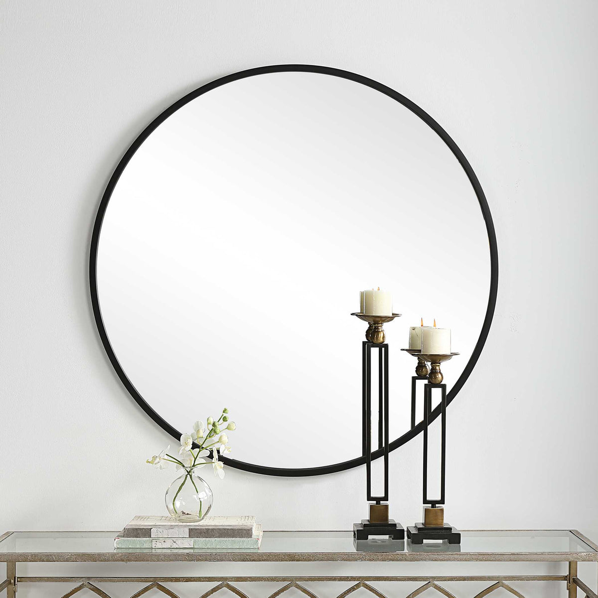 Lisette Round Matte Black Wall Mirror