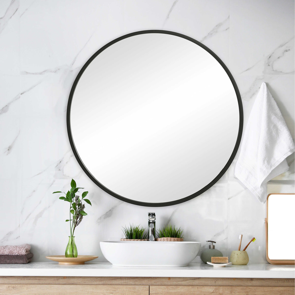 Lisette Round Matte Black Wall Mirror