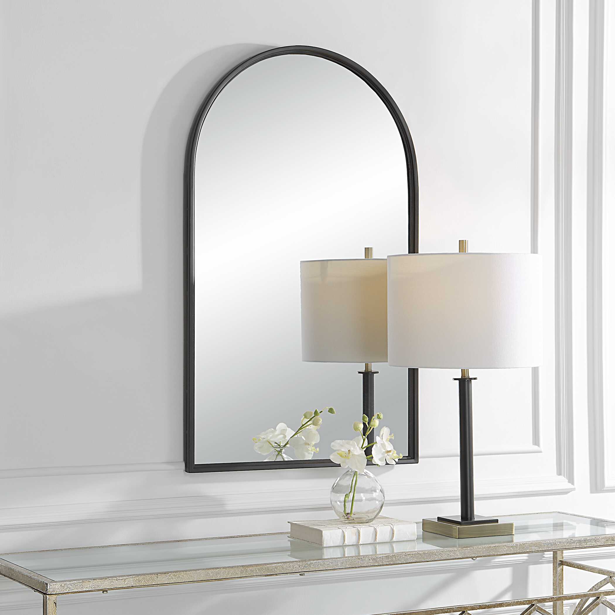 Palmera Arched Matte Black Wall Mirror