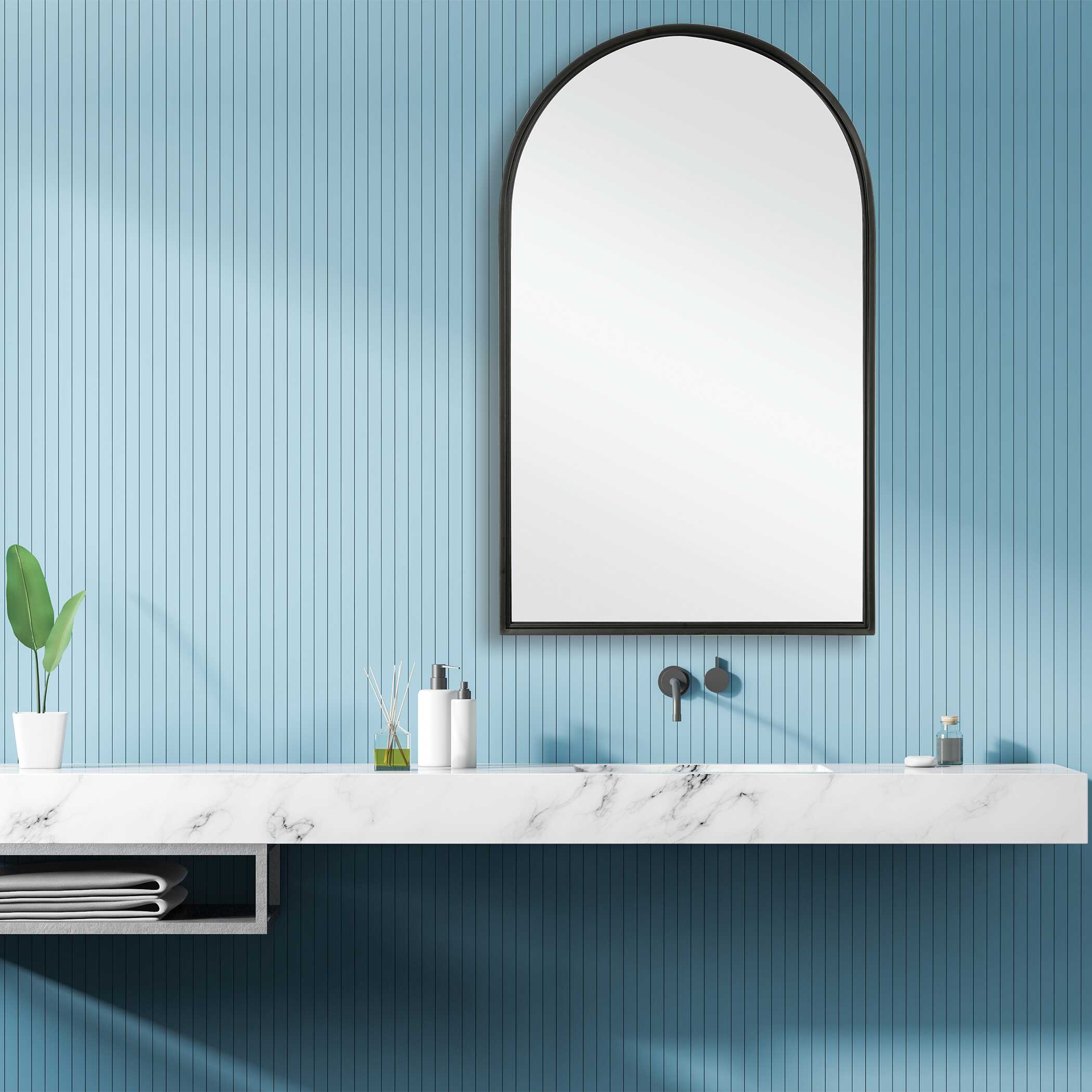 Palmera Arched Matte Black Wall Mirror