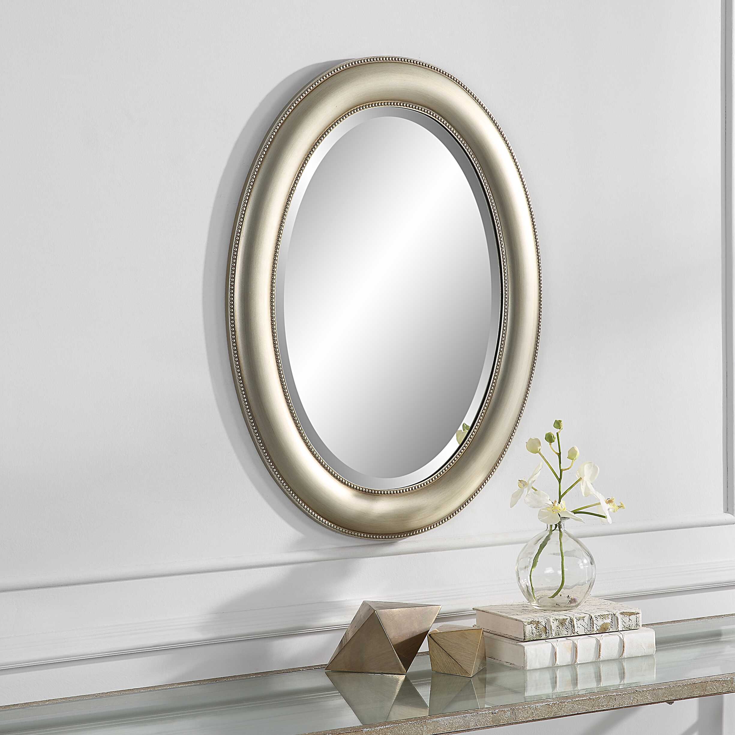 Milburn Beaded Metallic Silver Wall Mirror