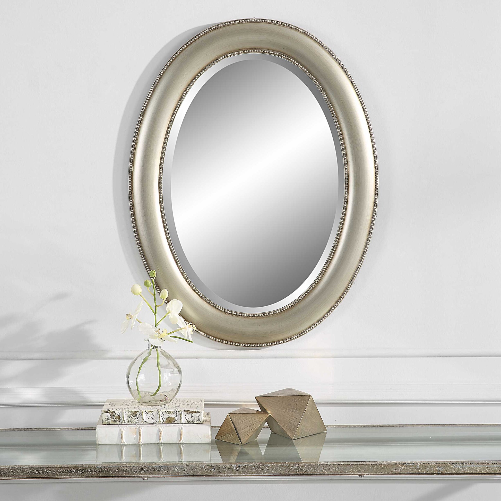 Milburn Beaded Metallic Silver Wall Mirror