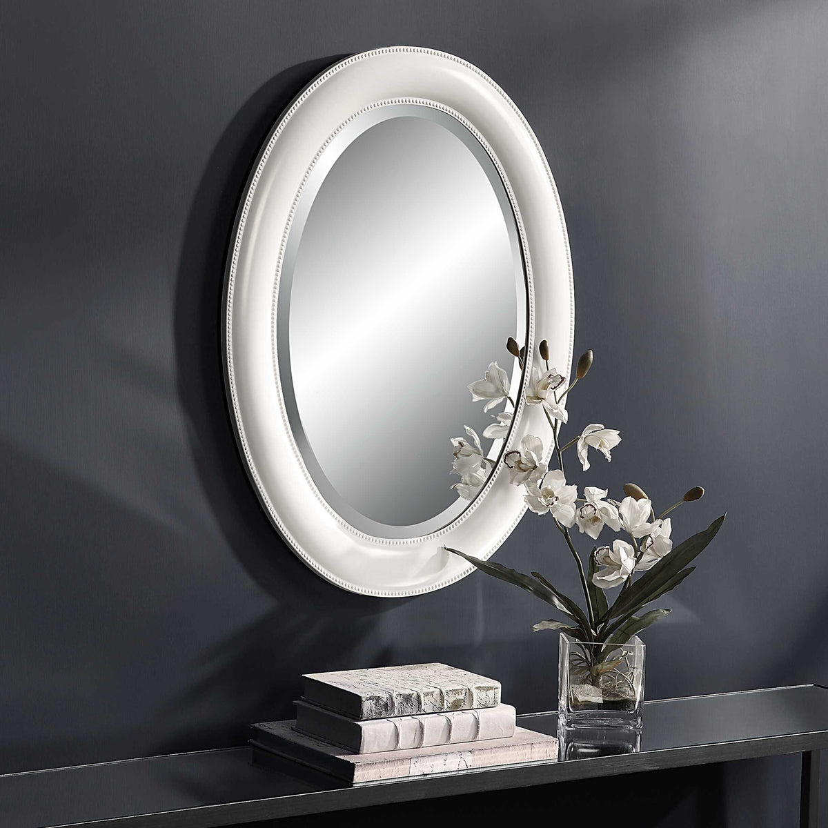 Norwood Beaded White Wall Mirror