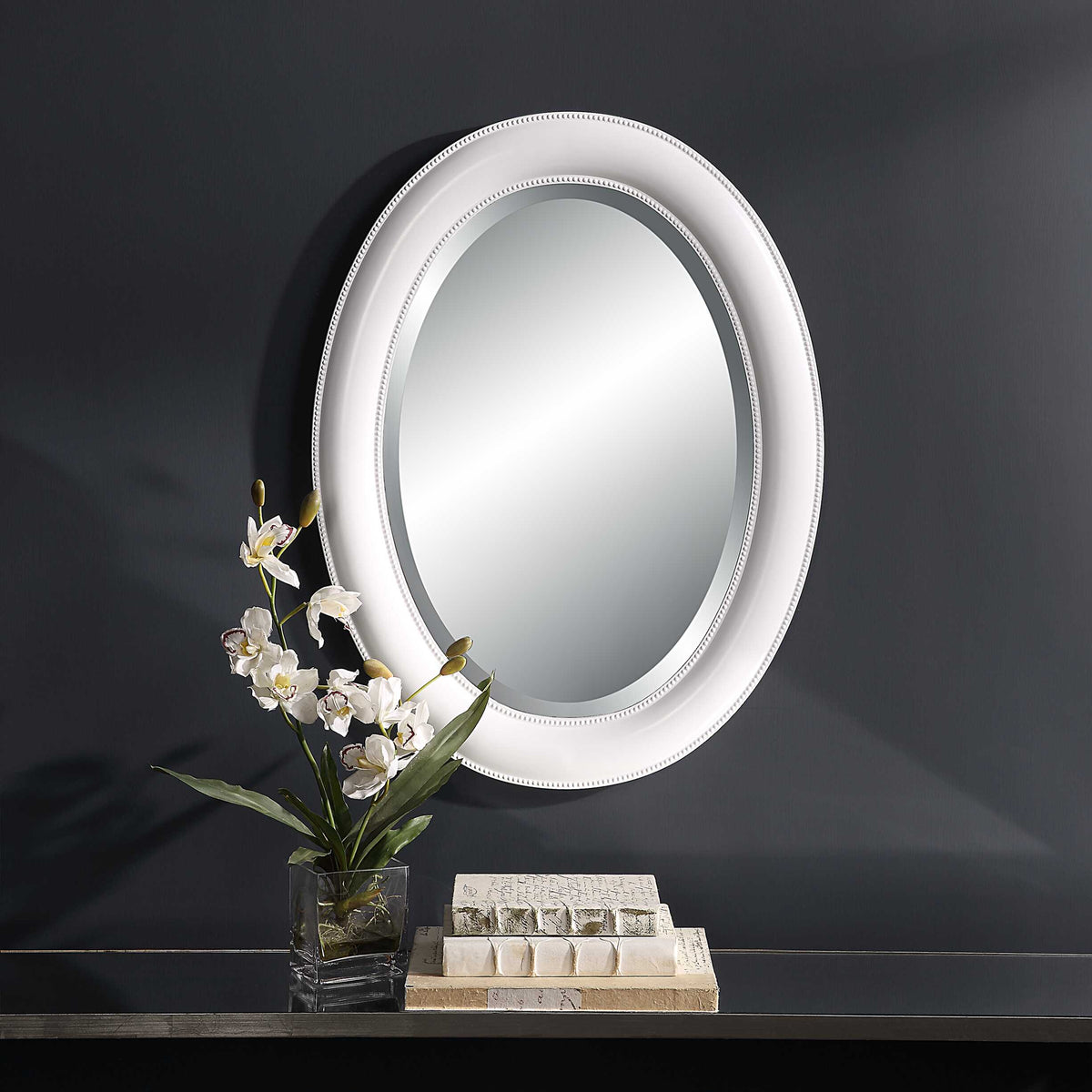Norwood Beaded White Wall Mirror