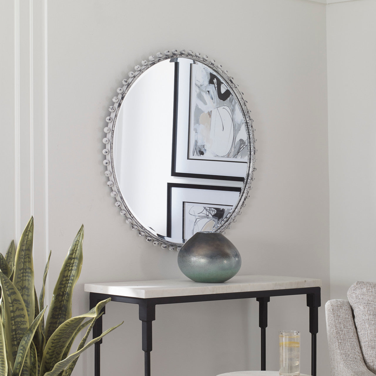 Uttermost Taza Aged White Round Mirror