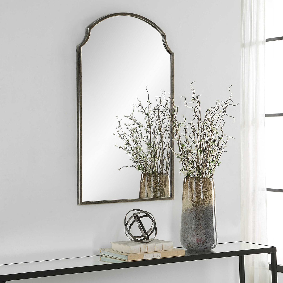 Uverna Arched Gold Iron Wall Mirror