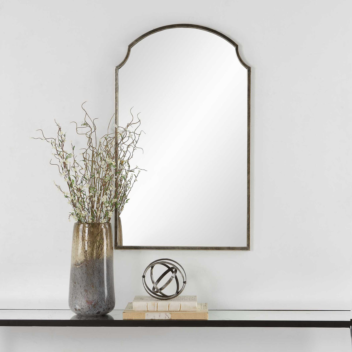 Uverna Arched Gold Iron Wall Mirror