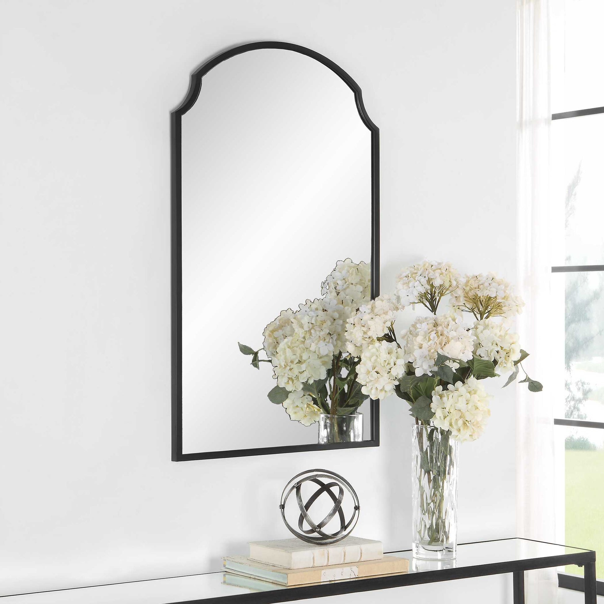 Valdenza Arched Satin Black Wall Mirror