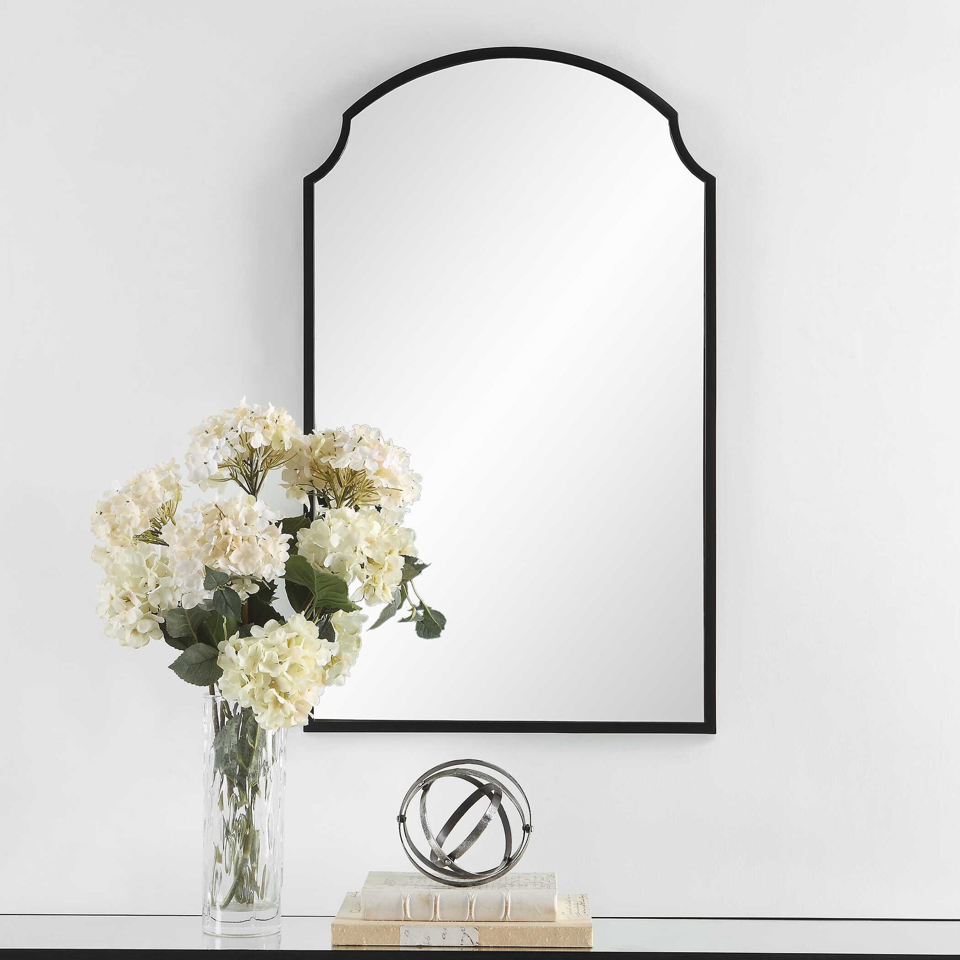 Valdenza Arched Satin Black Wall Mirror