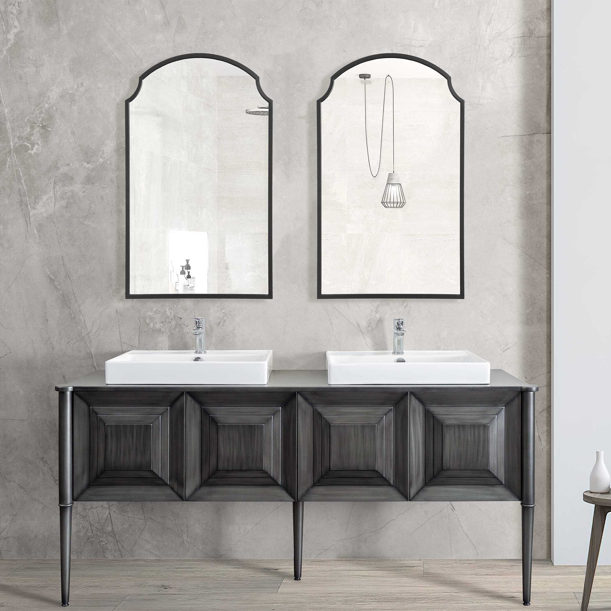 Valdenza Arched Satin Black Wall Mirror