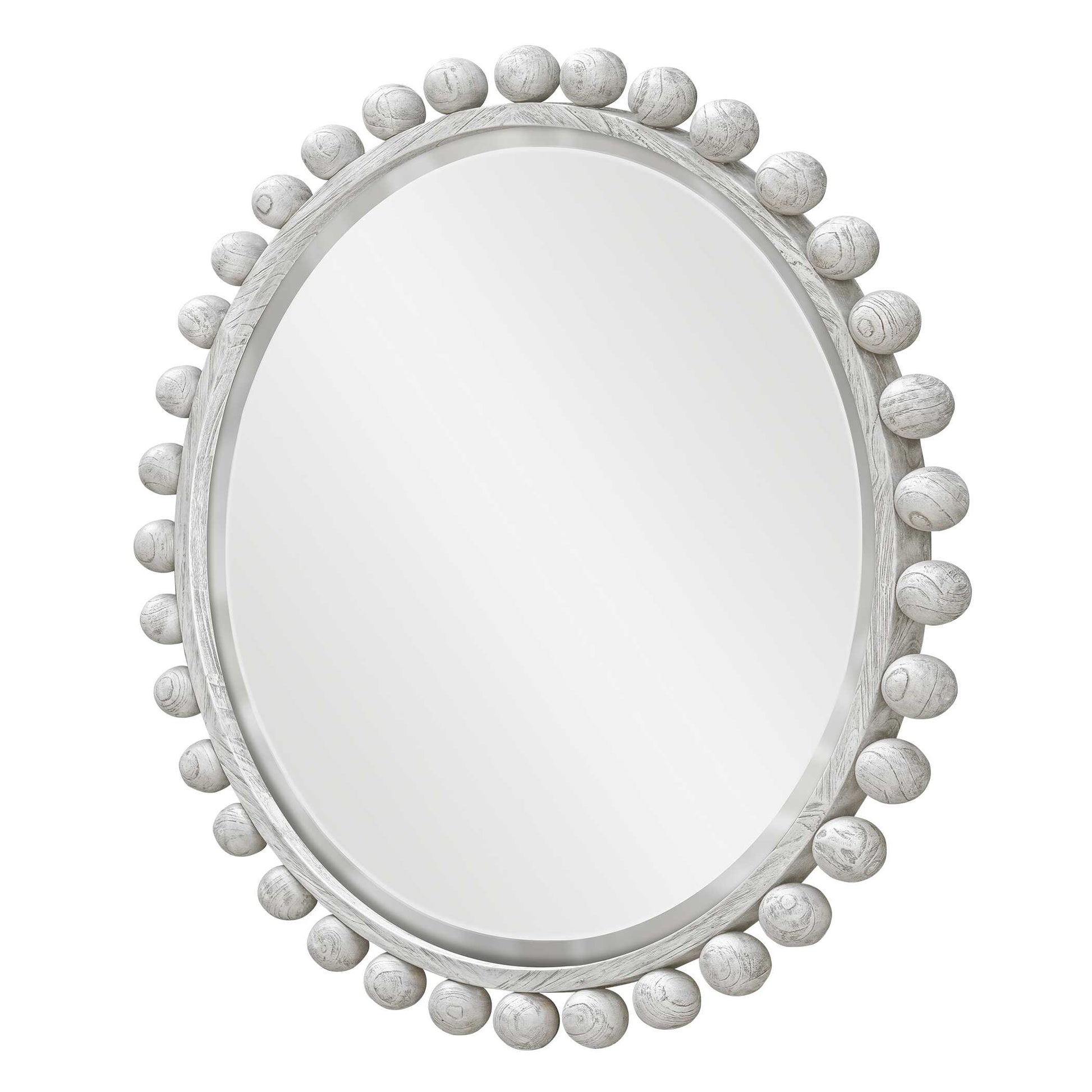 Uttermost Cyra Wood Round Mirror, Aged Ivory